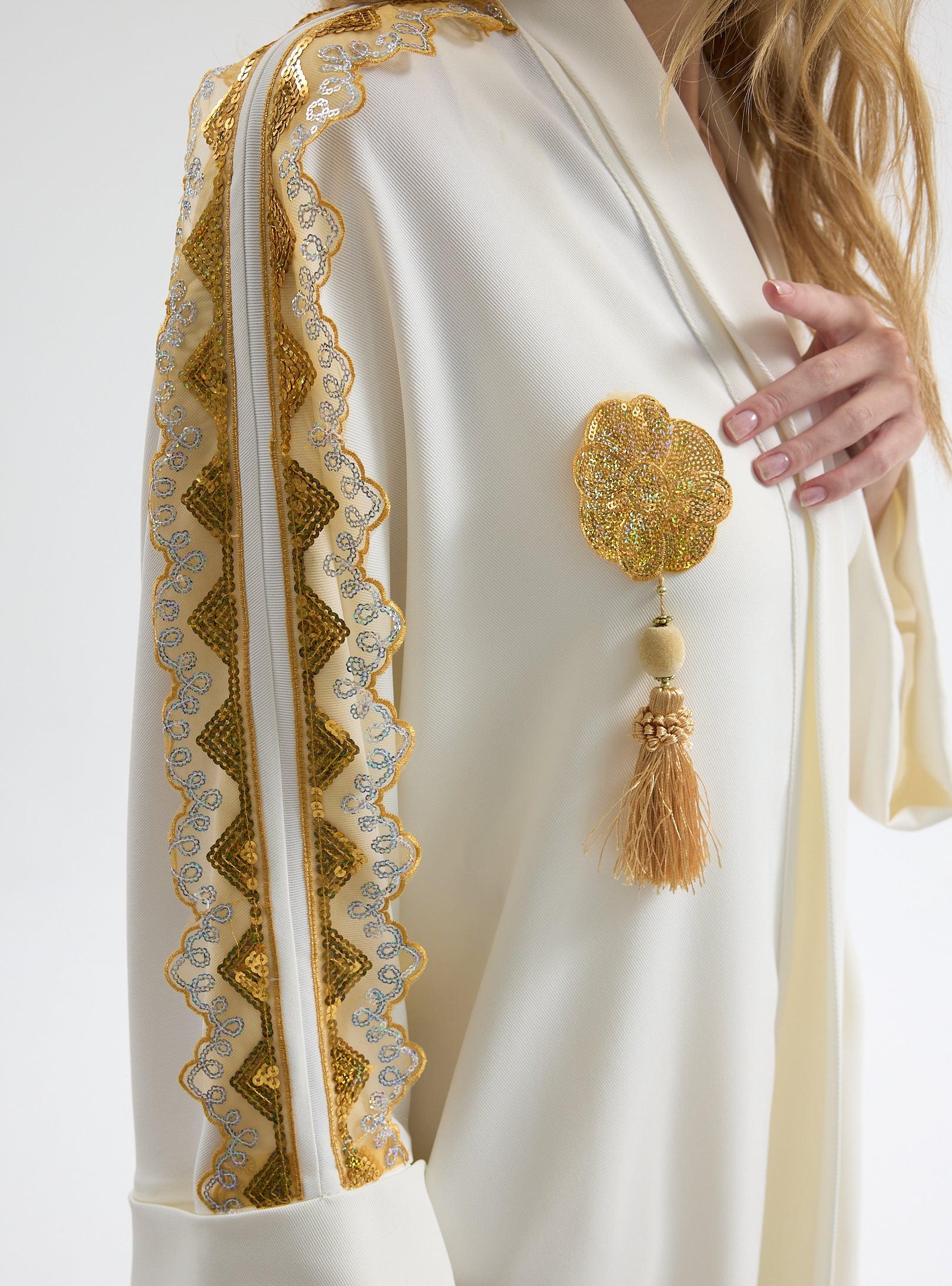 White Gold Trim Ramadan Abaya