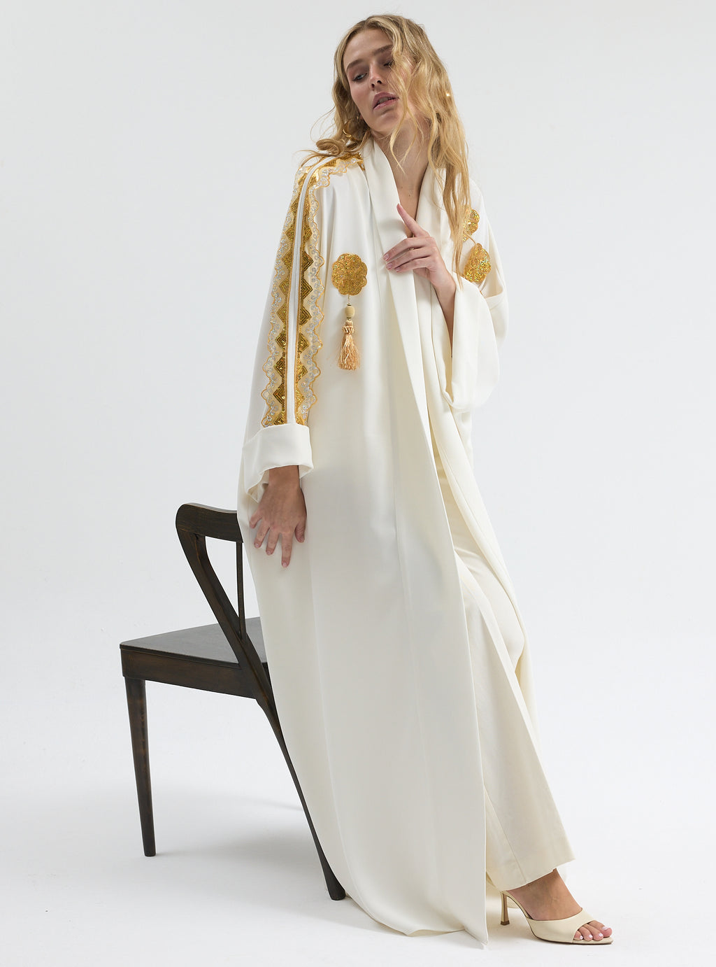 White Gold Trim Ramadan Abaya - Store WF