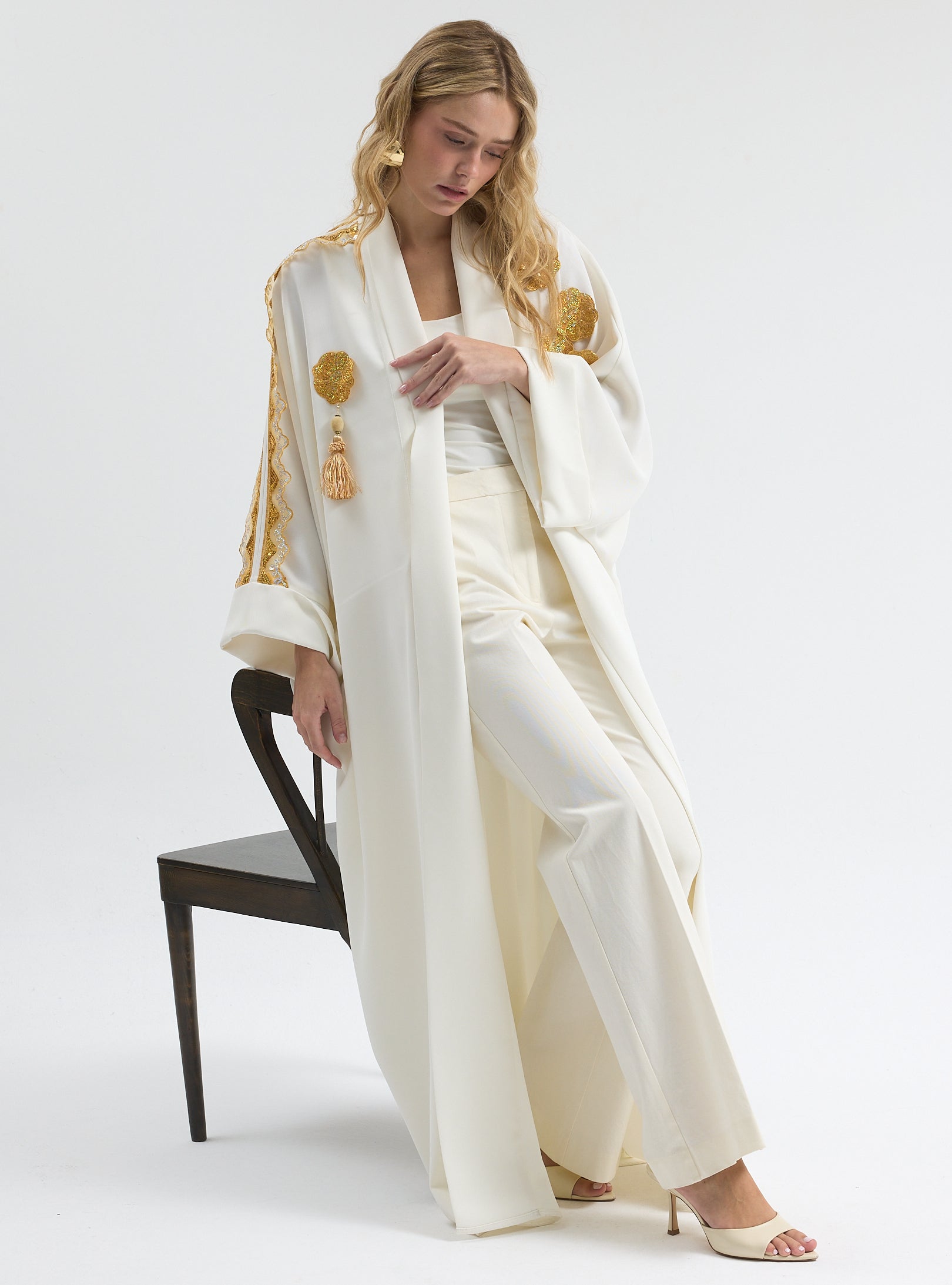 White Gold Trim Ramadan Abaya