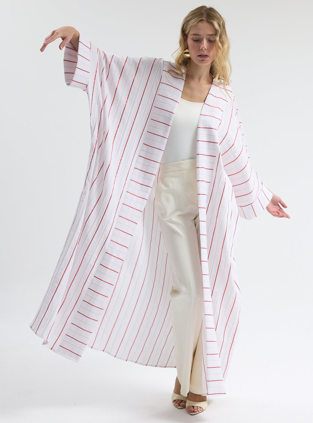 White Red Stripe Cotton Abaya - Store WF