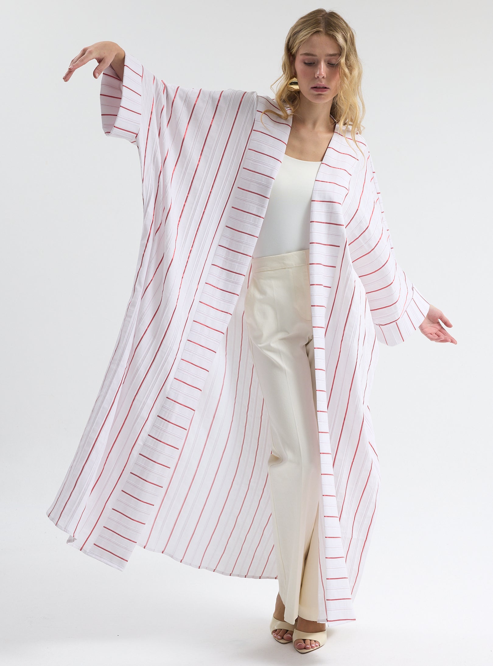 White Red Stripe Cotton Abaya - Store WF