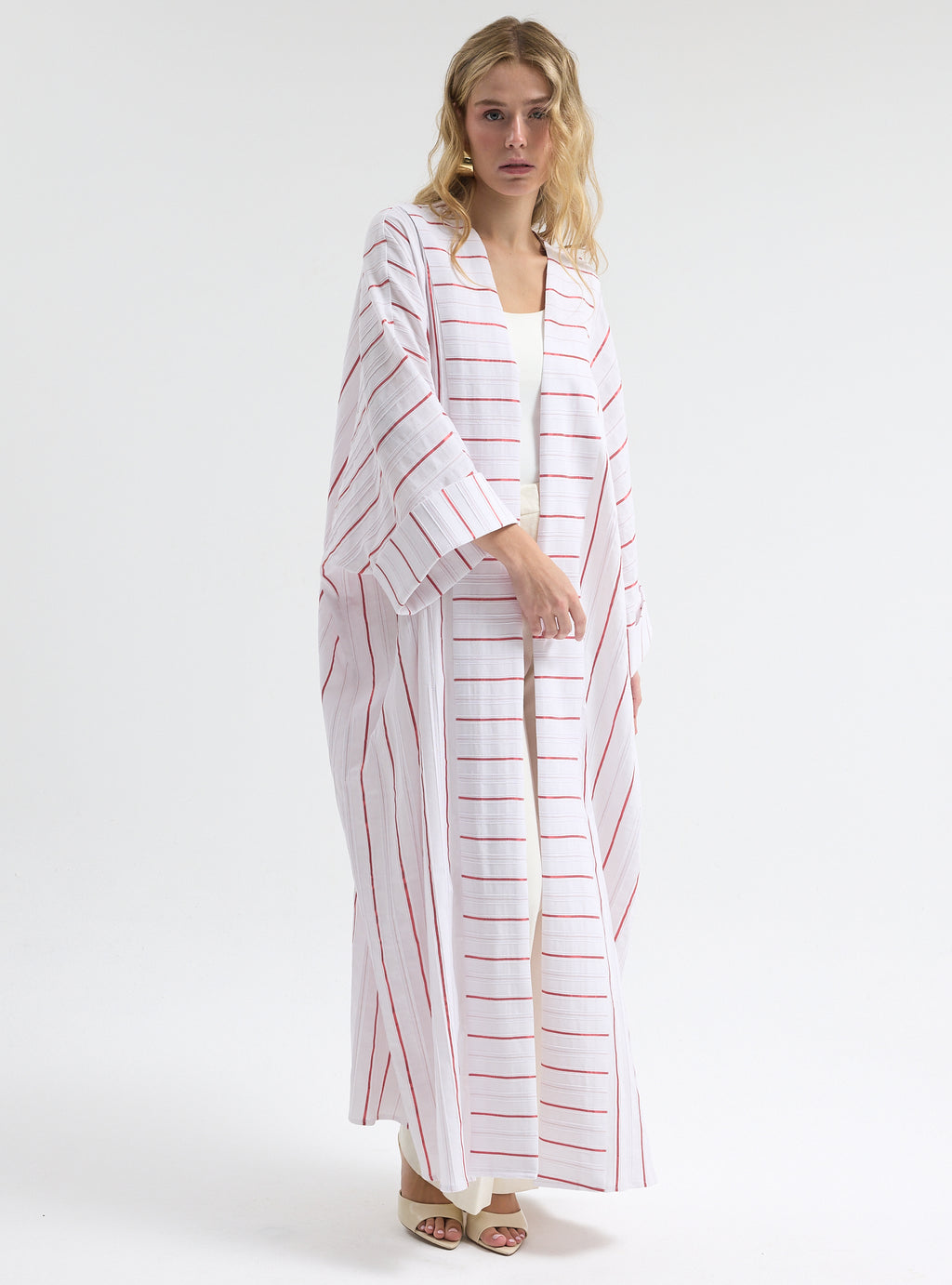 White Red Stripe Cotton Abaya - Store WF