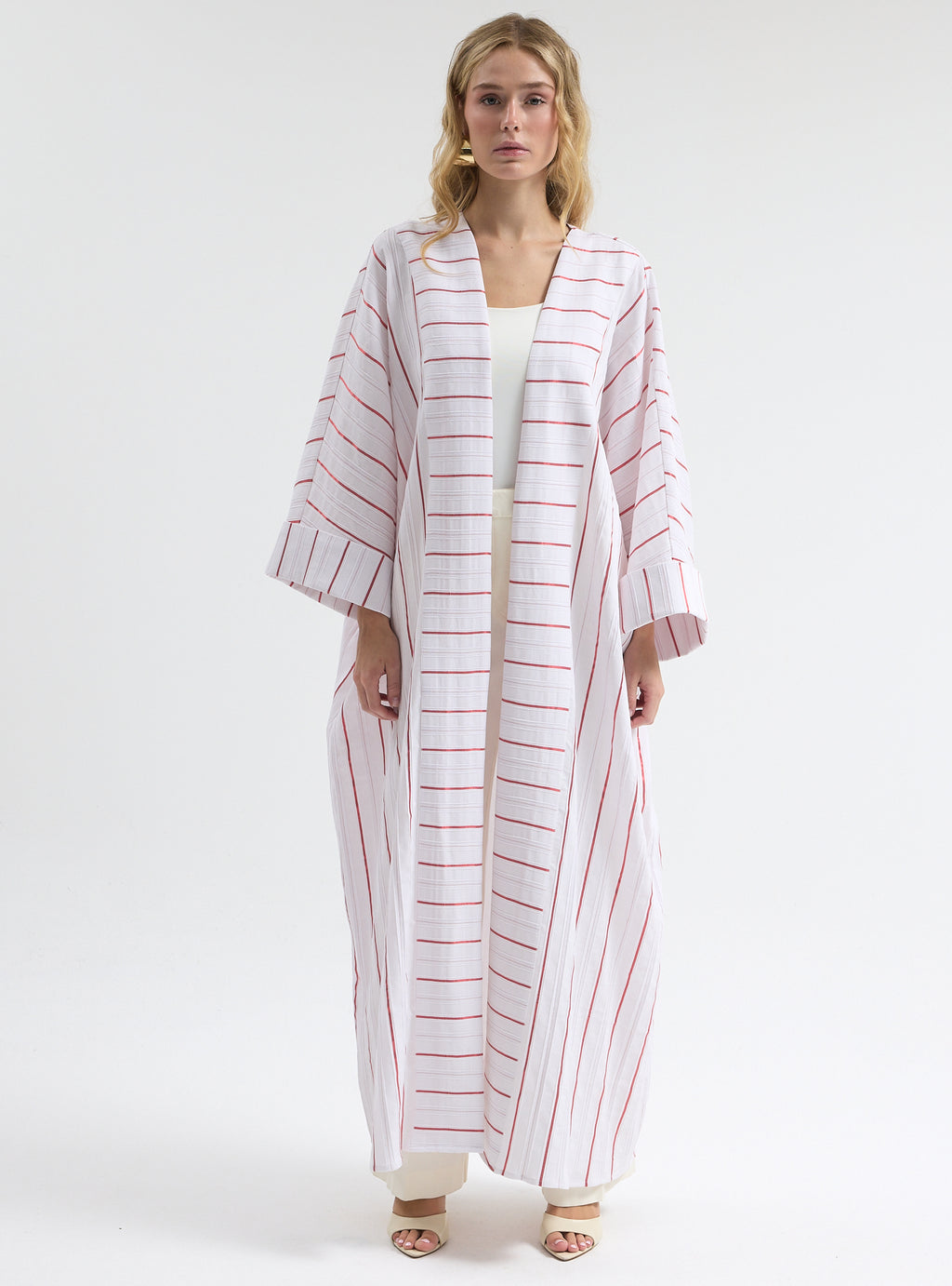 White Red Stripe Cotton Abaya - Store WF