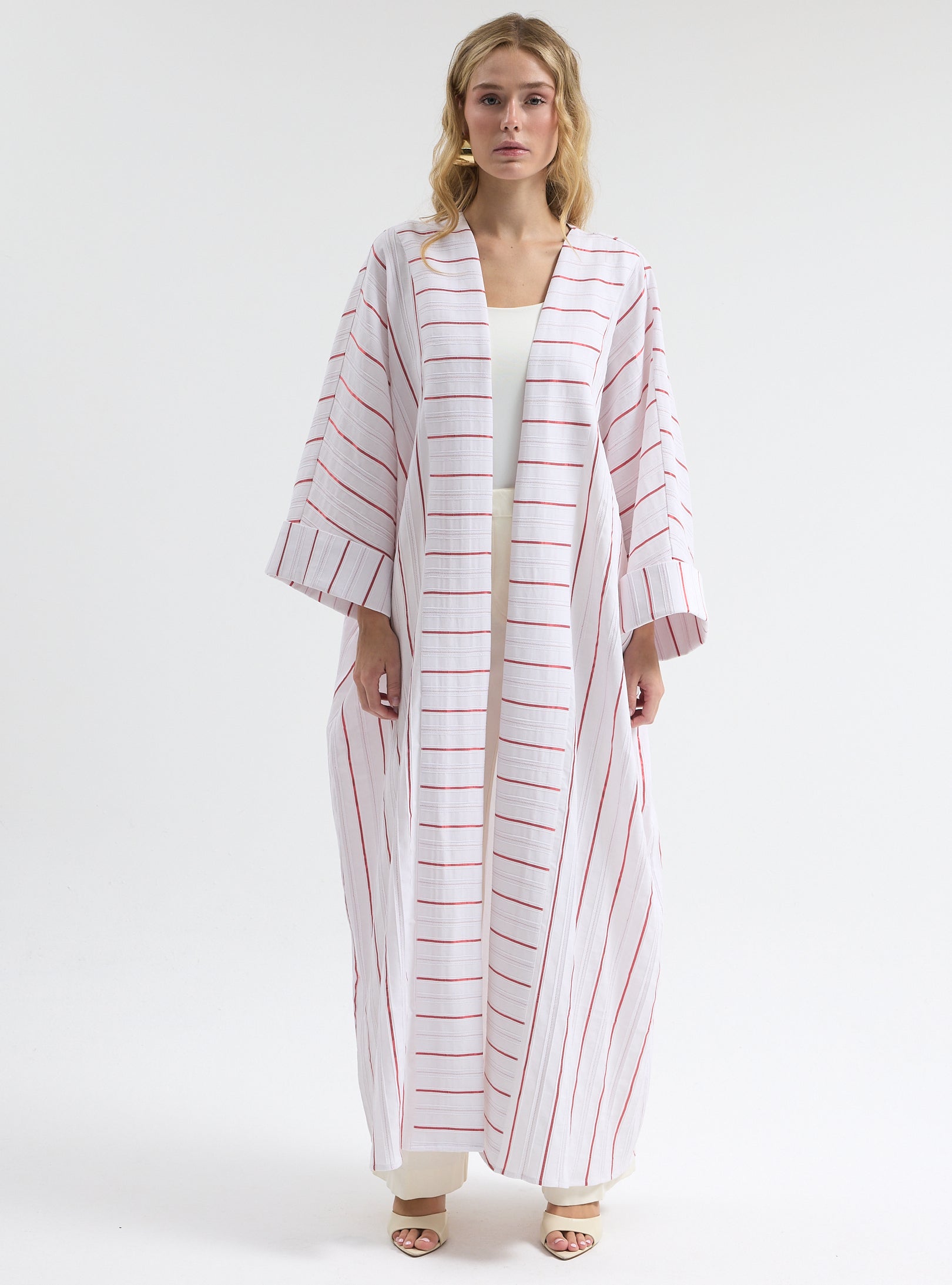 White Red Stripe Cotton Abaya - Store WF