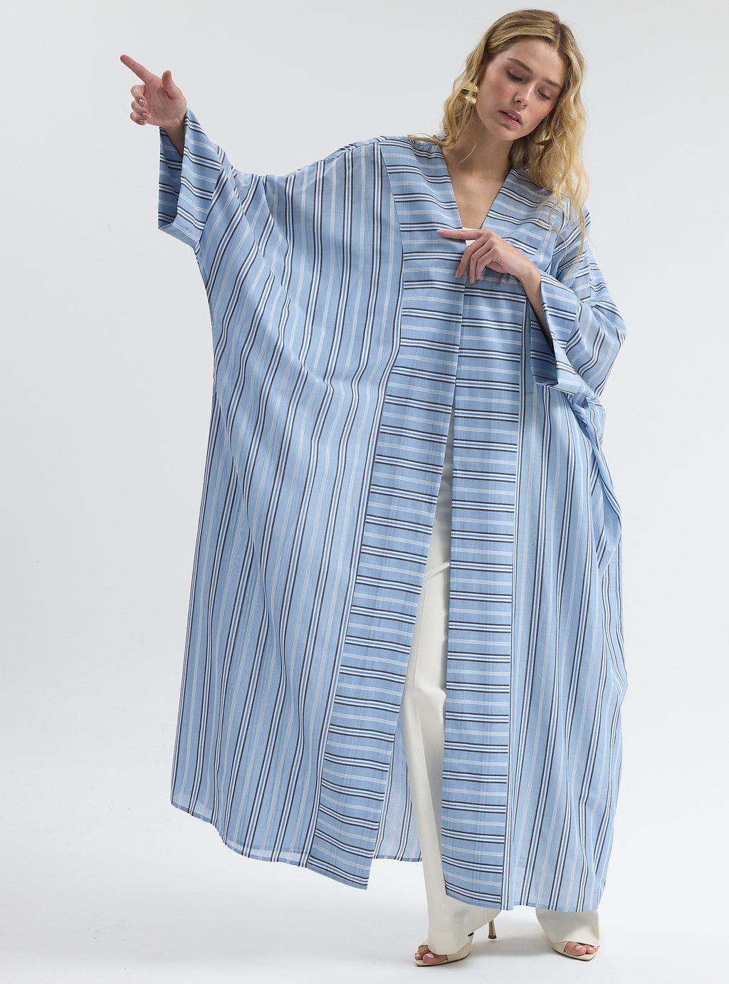 Blue Stripe Cotton Abaya - Store WF