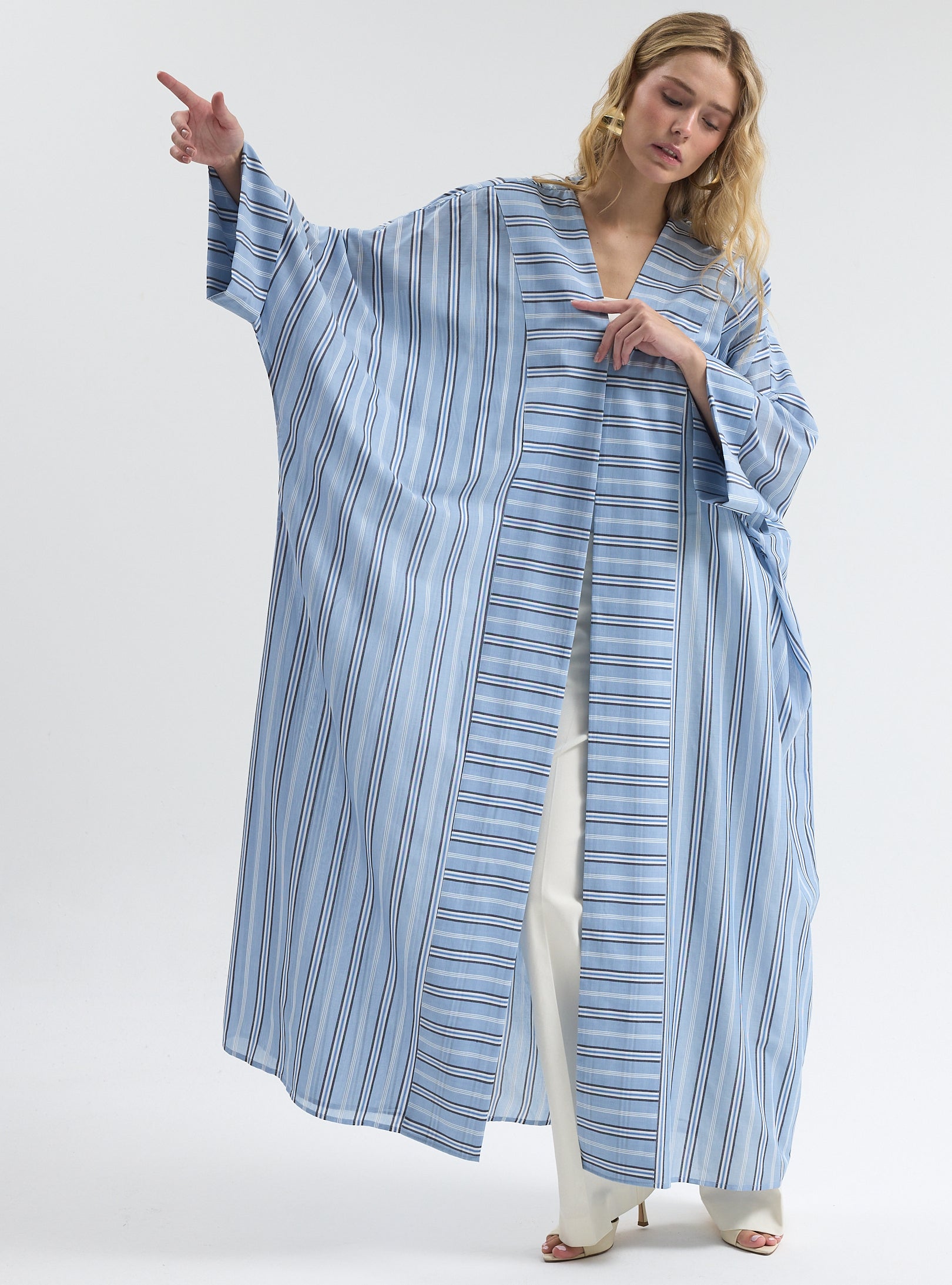 Blue Stripe Cotton Abaya - Store WF