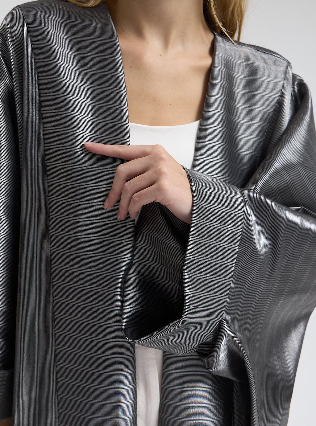 Silver Cotton Satin Stripe Abaya - Store WF