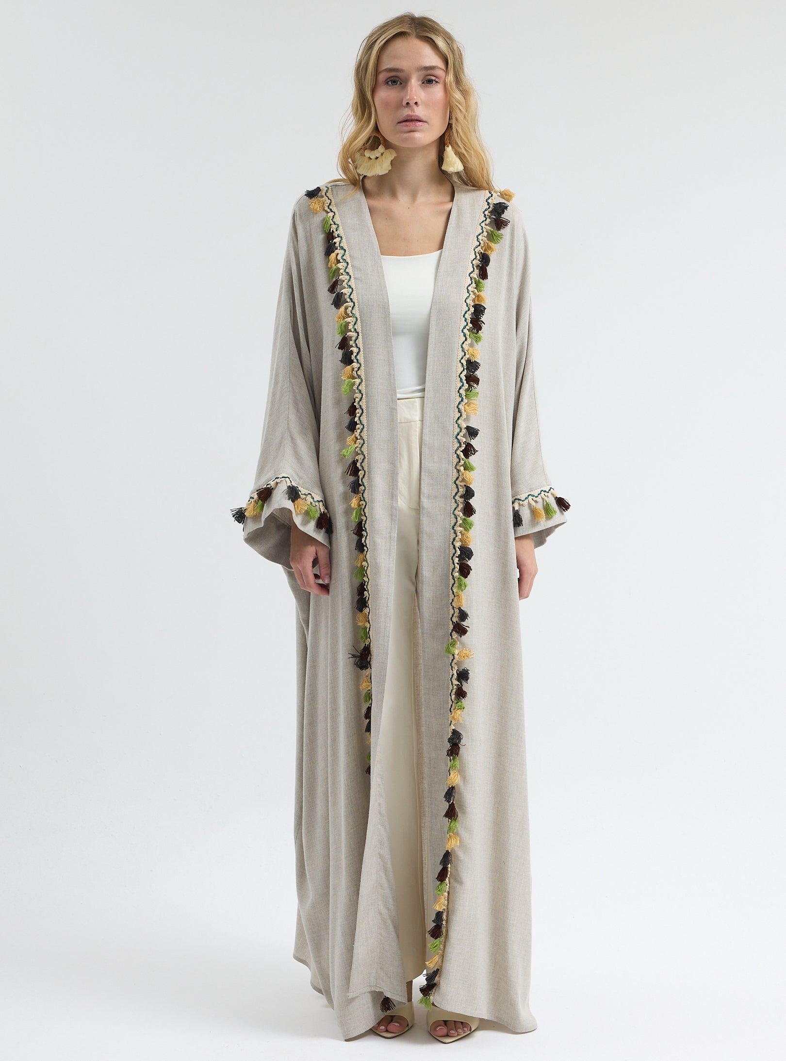 ⁠Boho Tassel Flow Kaftan Abaya