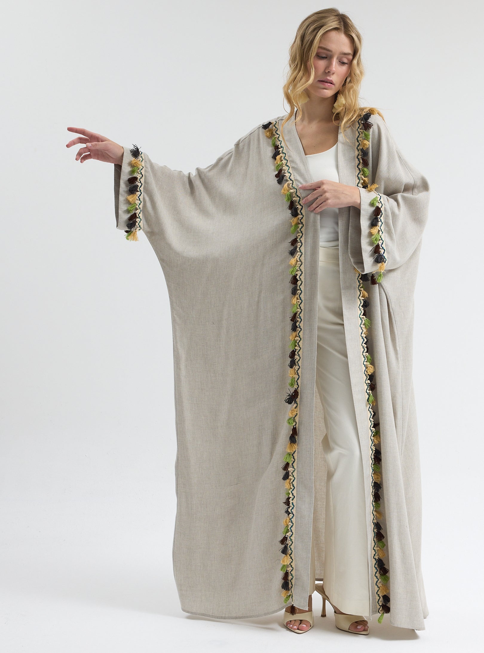 ⁠Boho Tassel Flow Kaftan Abaya