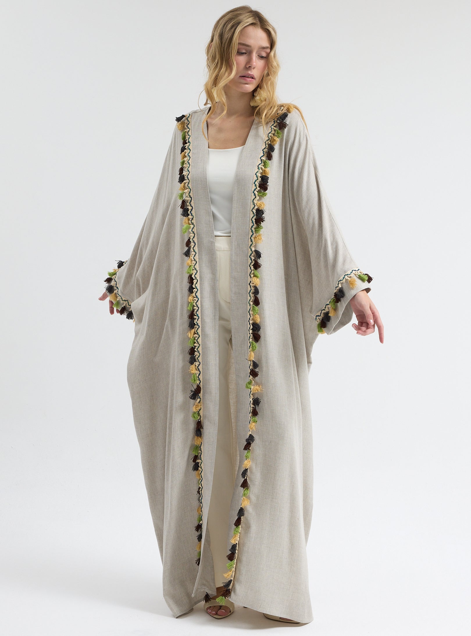 ⁠Boho Tassel Flow Kaftan Abaya