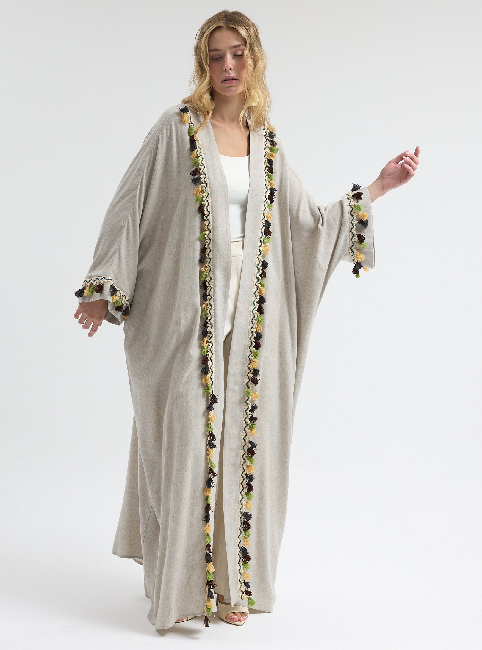 ⁠Boho Tassel Flow Kaftan Abaya