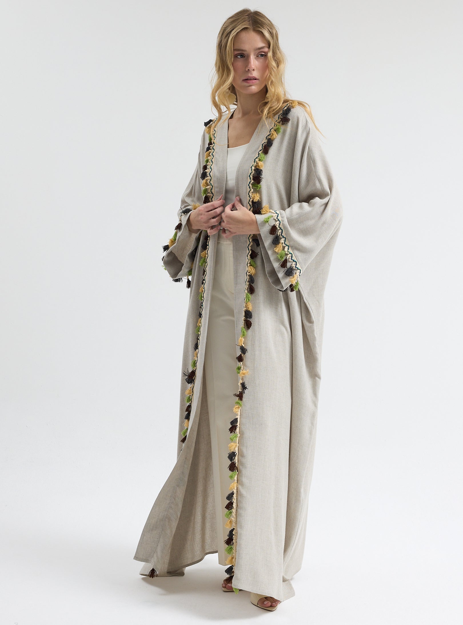 ⁠Boho Tassel Flow Kaftan Abaya