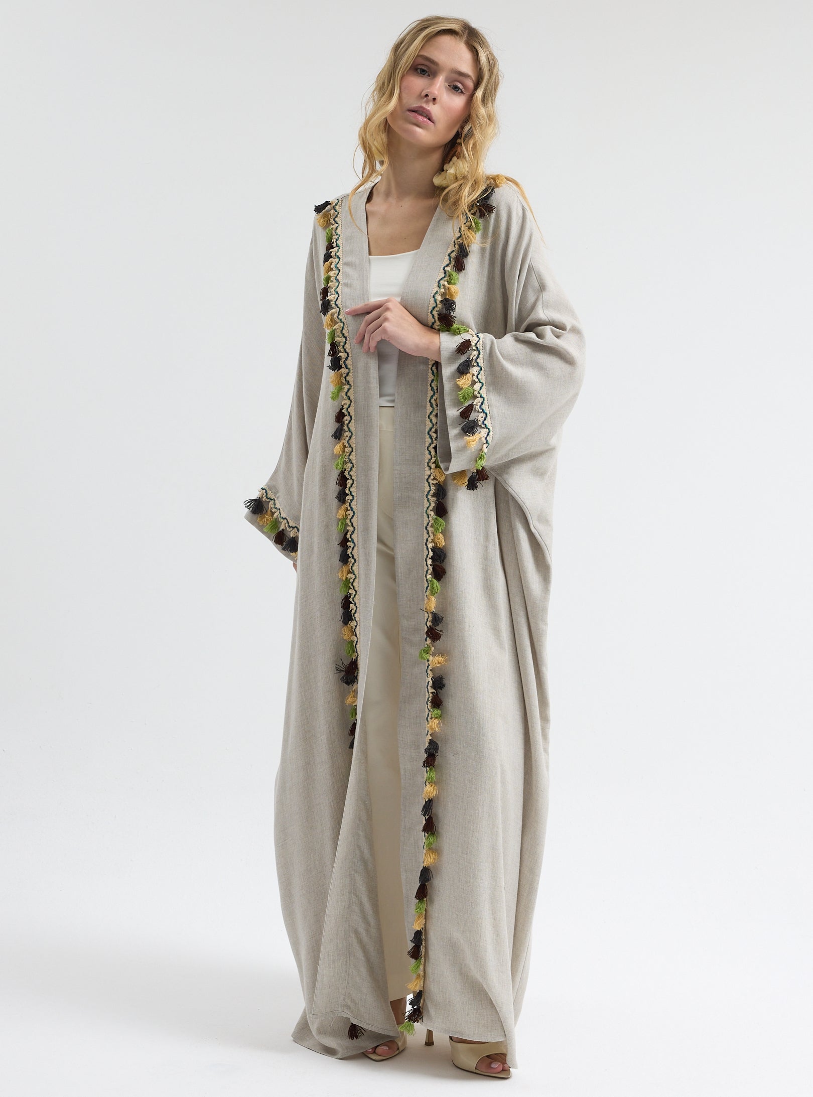 ⁠Boho Tassel Flow Kaftan Abaya