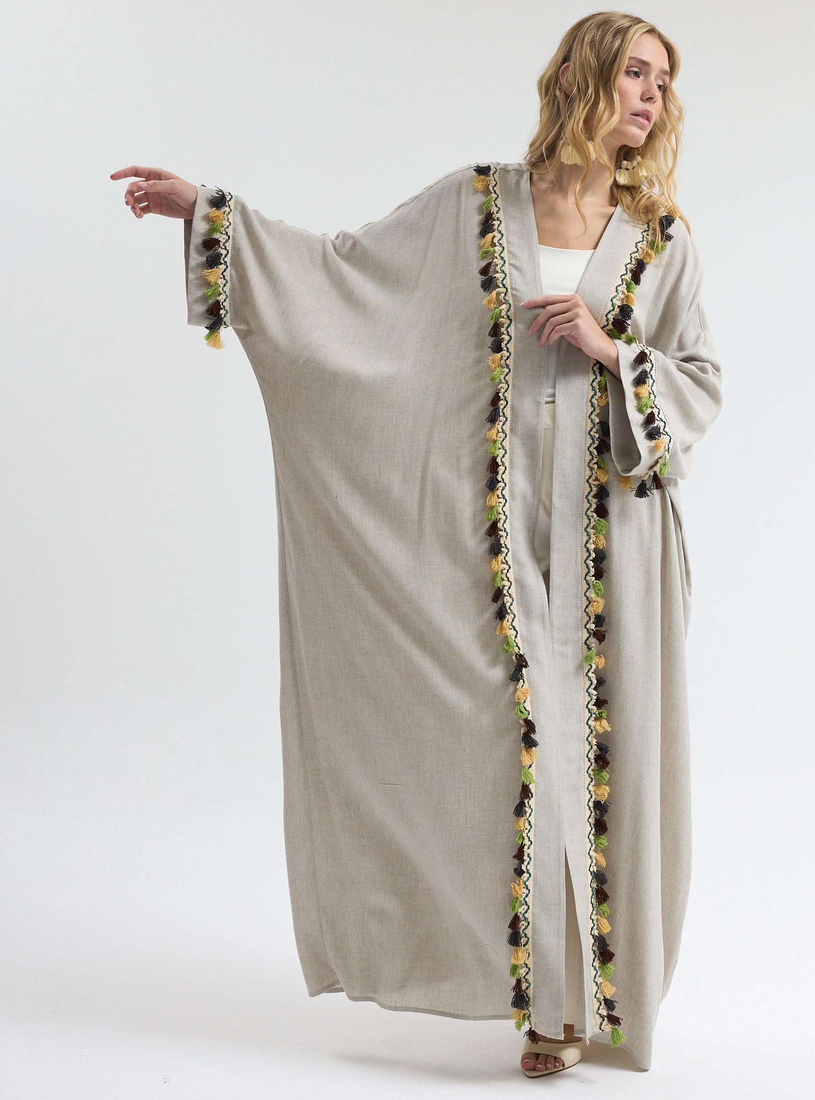 ⁠Boho Tassel Flow Kaftan Abaya