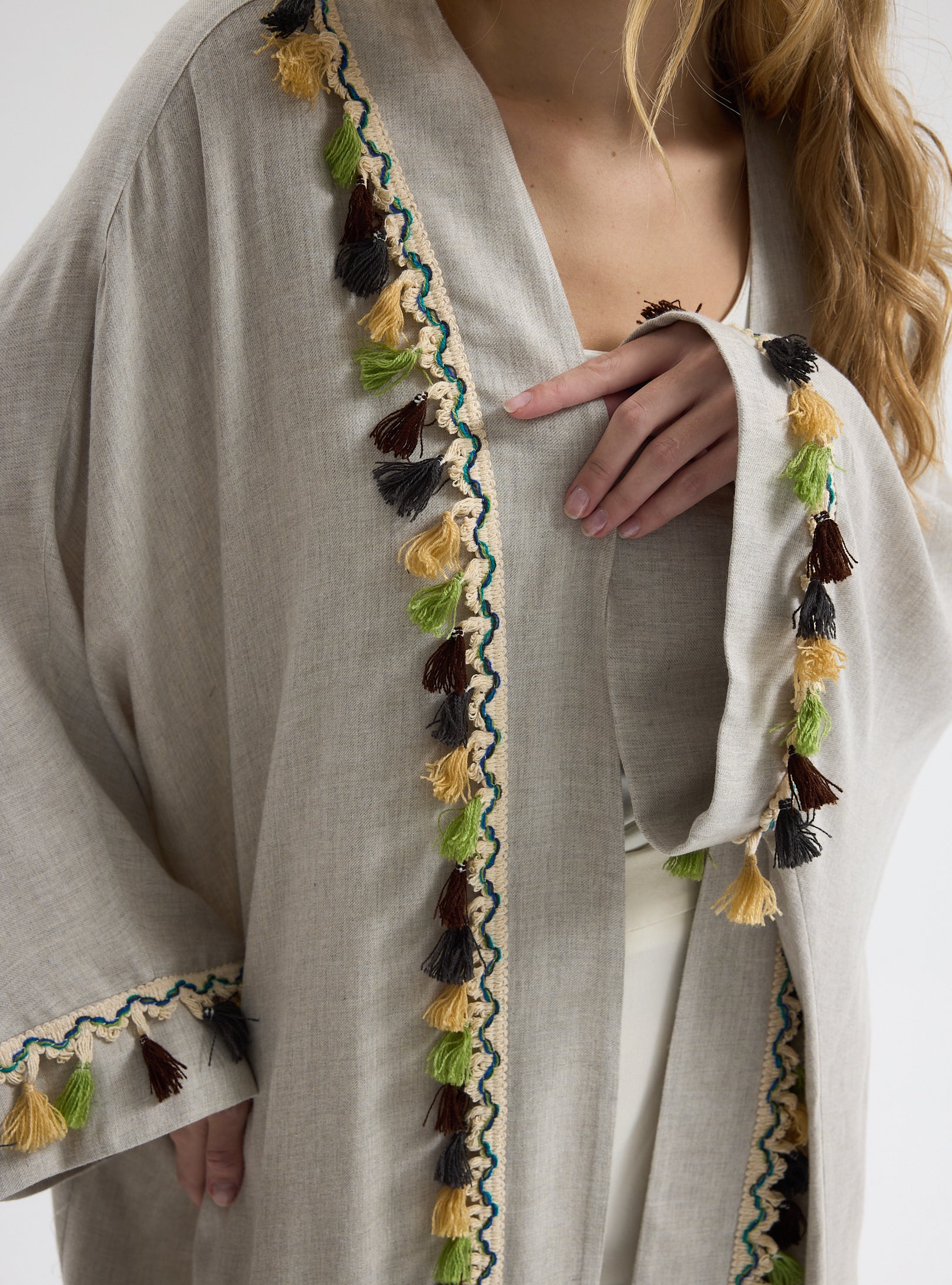 ⁠Boho Tassel Flow Kaftan Abaya