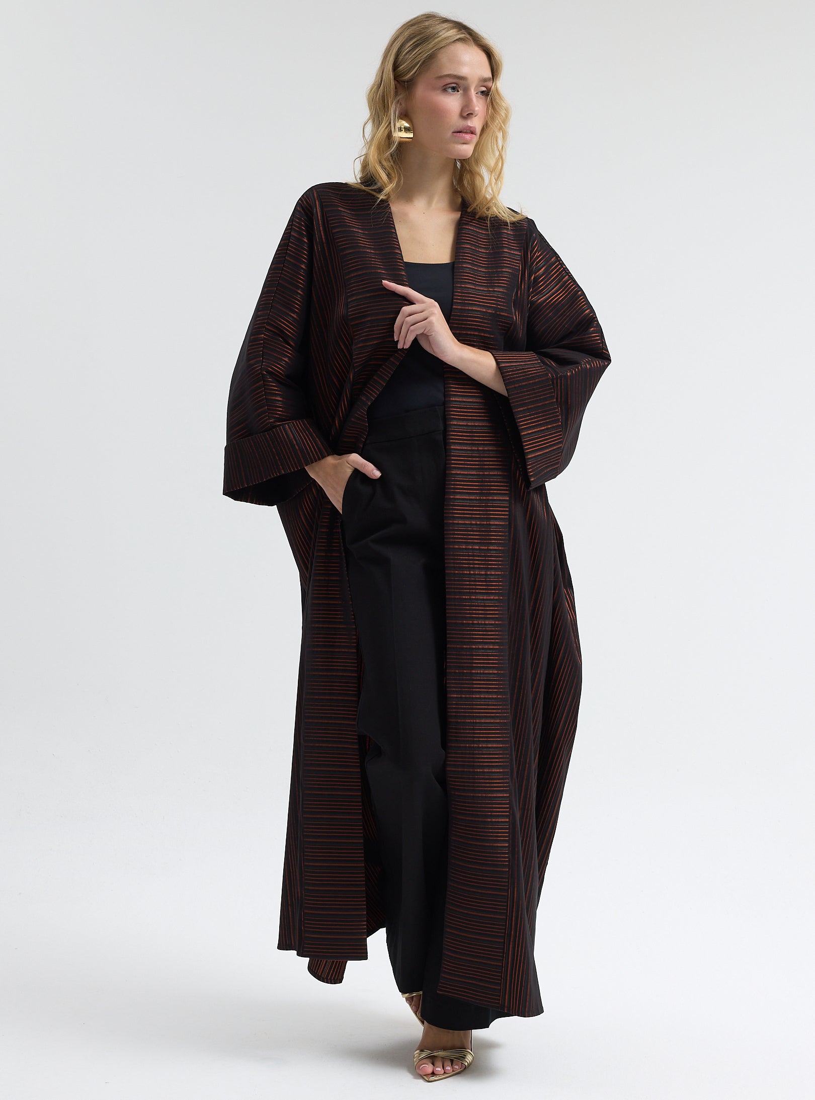 Black Bronze Striped Abaya - Store WF