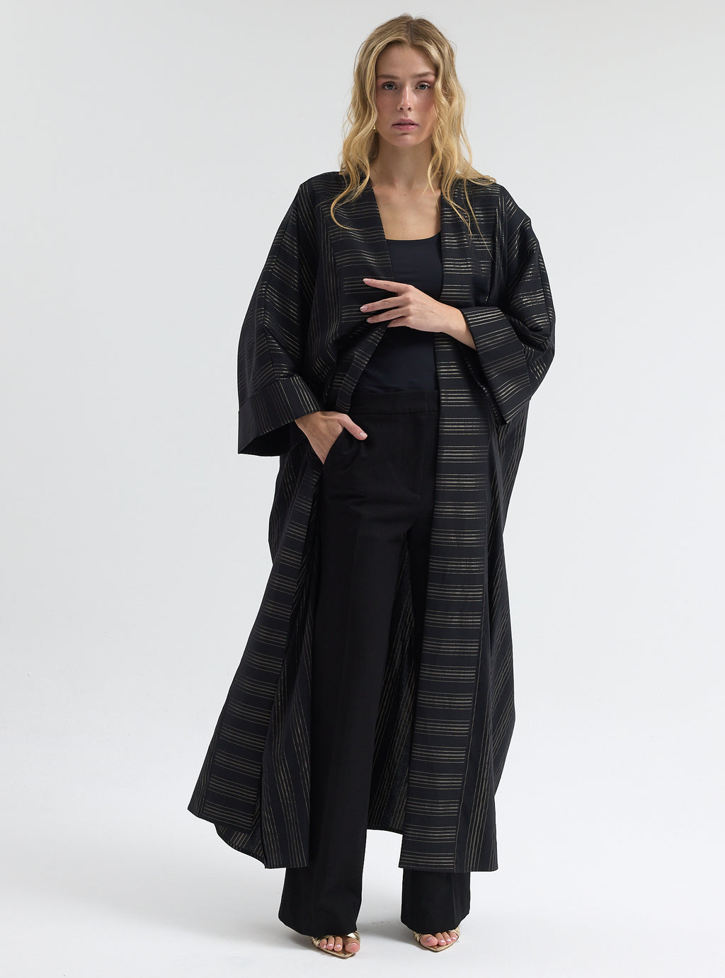 Black Gold Striped Abaya - Store WF