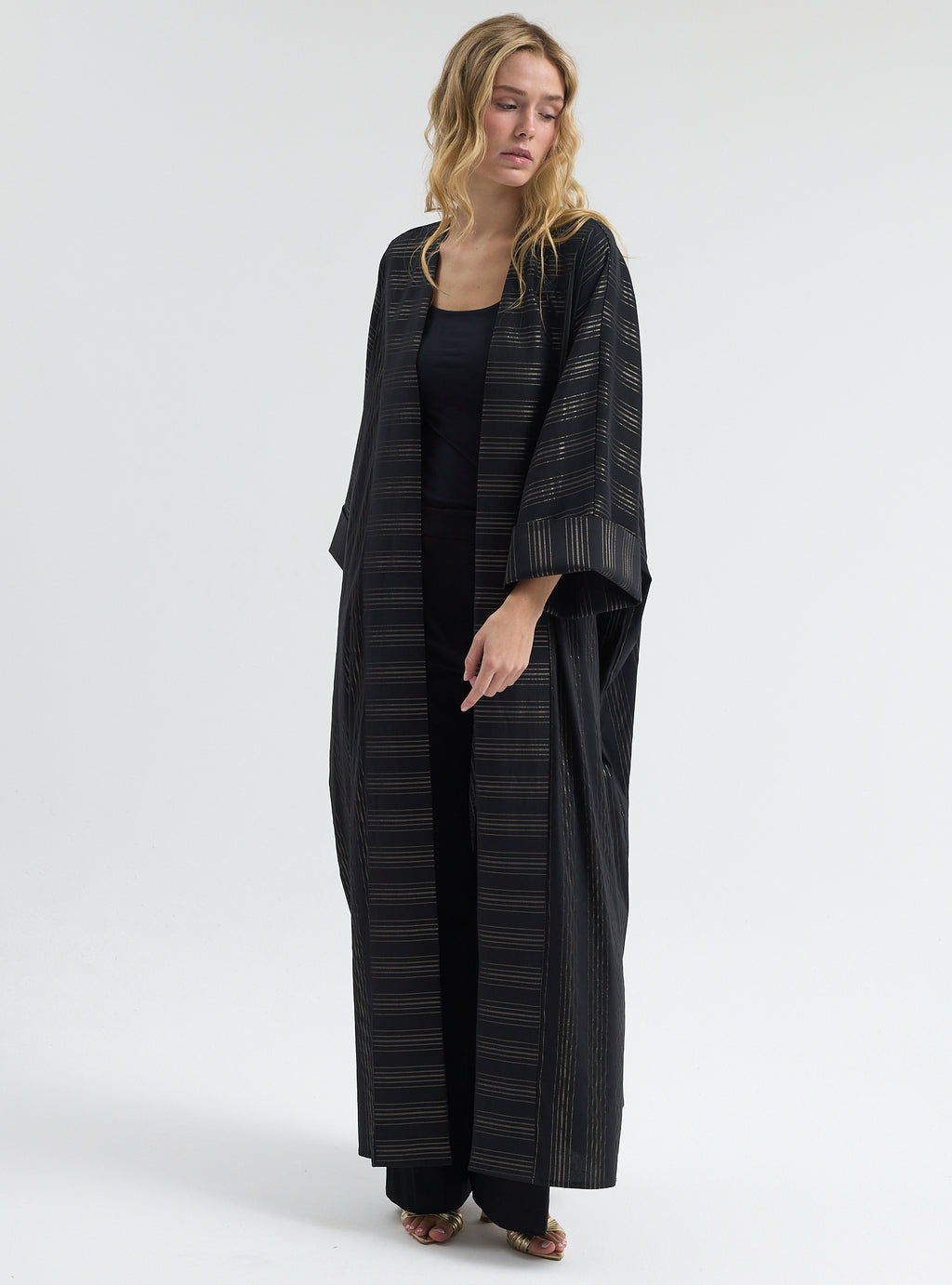 Black Gold Striped Abaya - Store WF