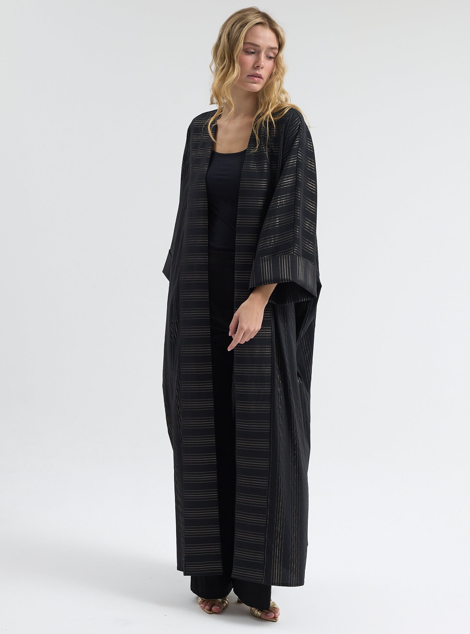 Black Gold Striped Abaya - Store WF