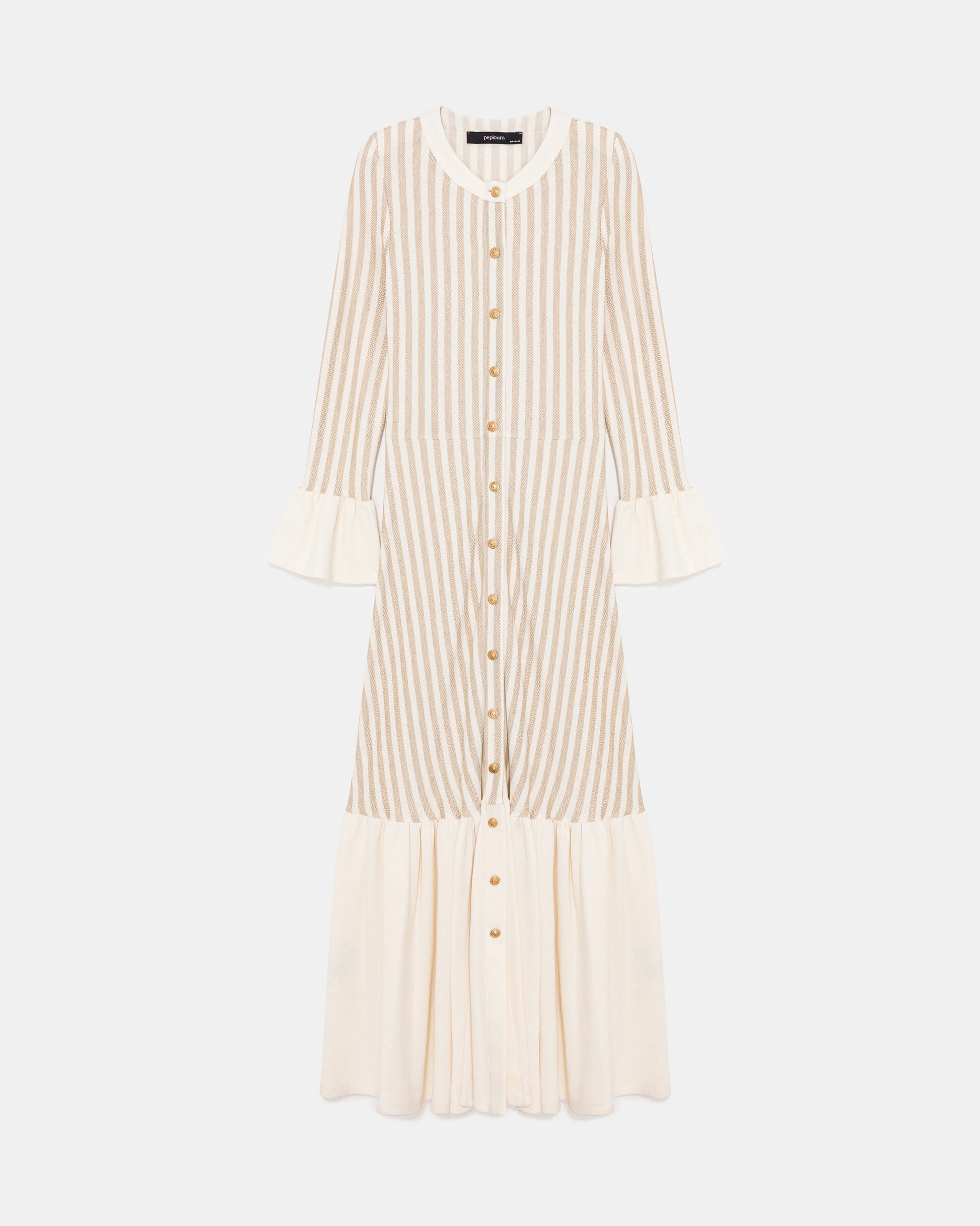 Gold Button Knit Dress with Cotton Ruffle Hem