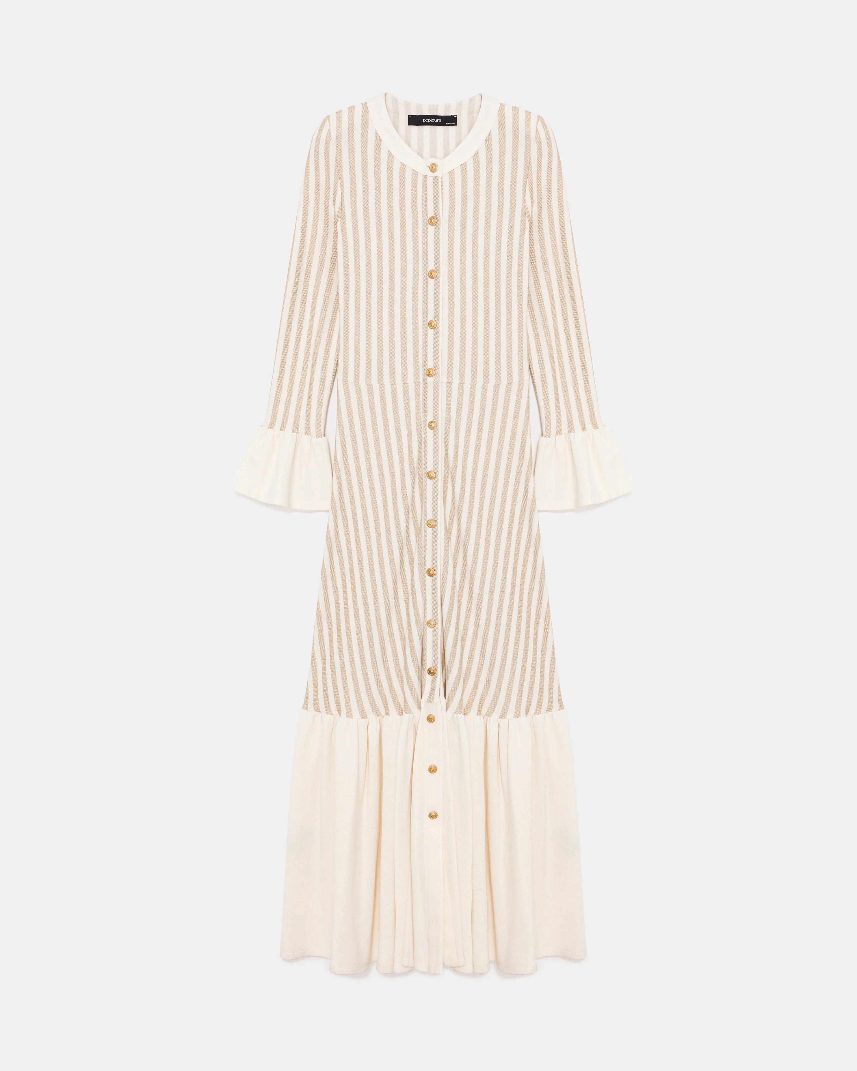 Gold Button Knit Dress with Cotton Ruffle Hem - Store WF