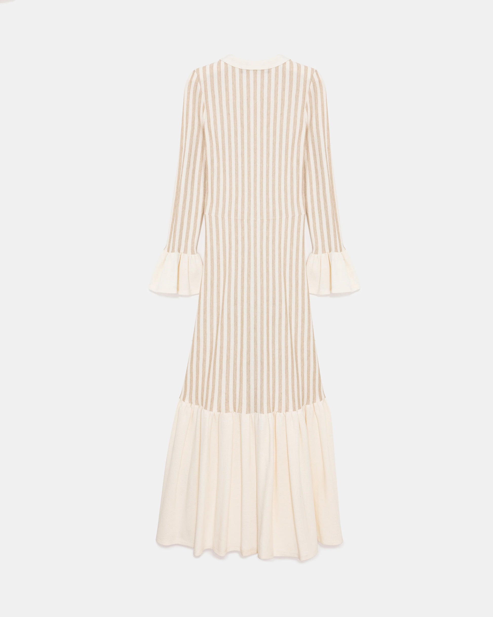 Gold Button Knit Dress with Cotton Ruffle Hem