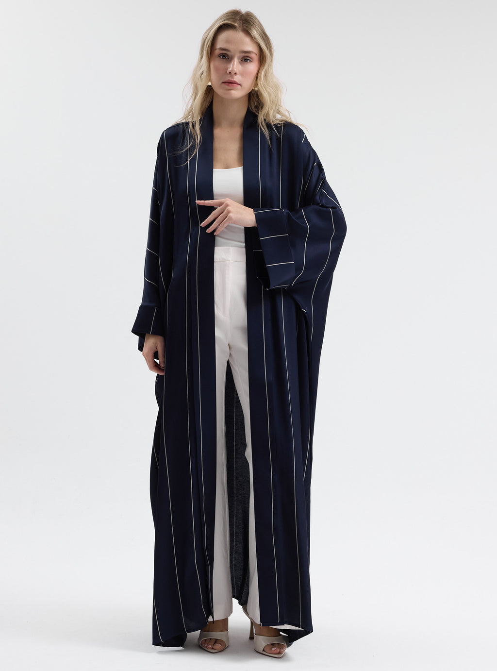 Navy White Striped Abaya - Store WF
