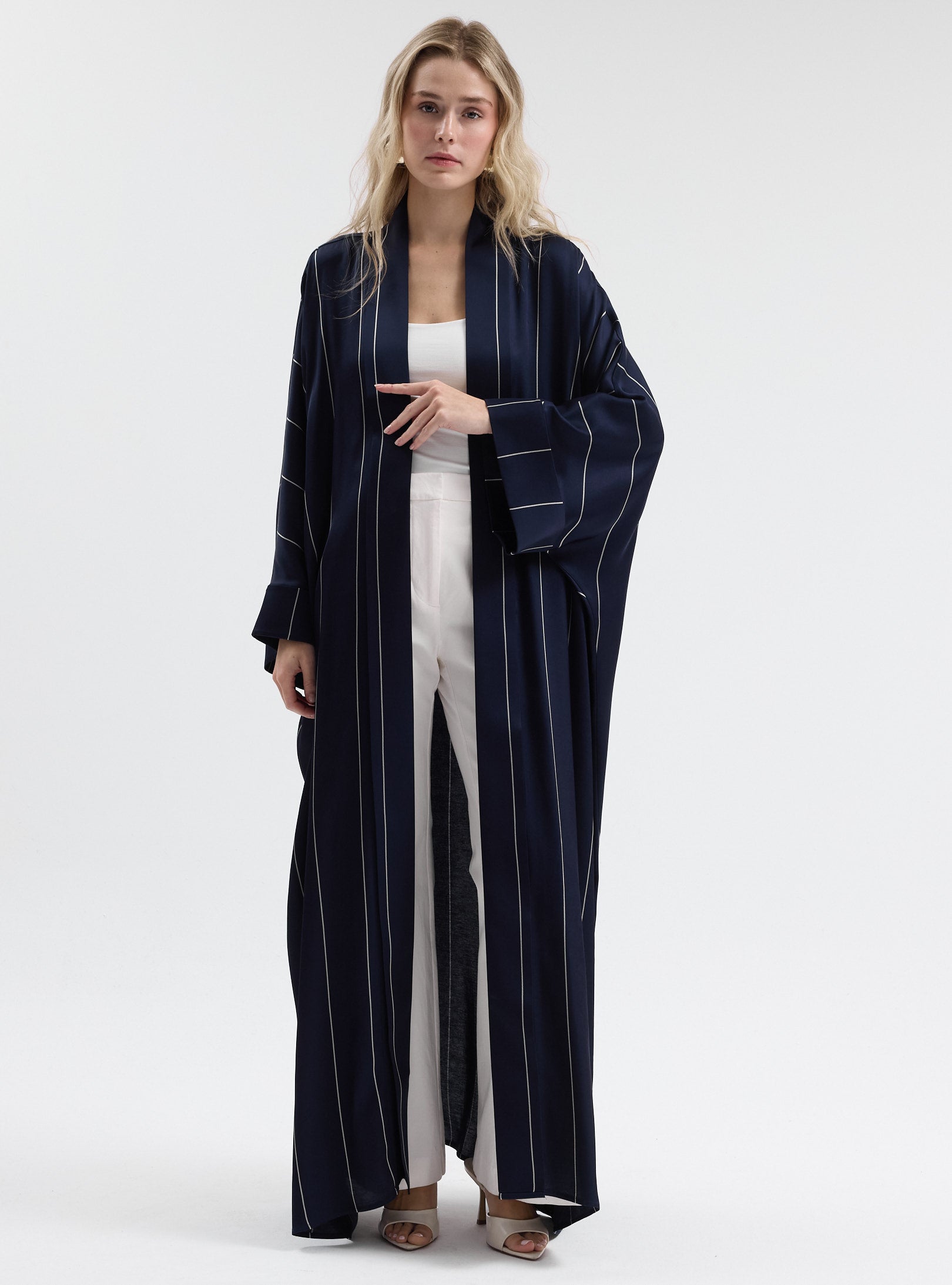 Navy White Striped Abaya - Store WF