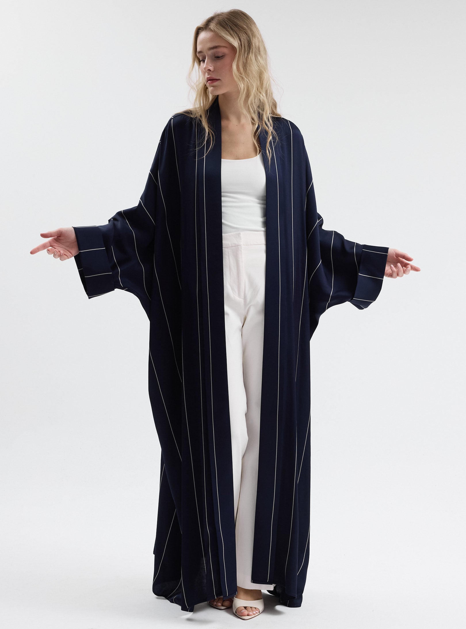 Navy White Striped Abaya - Store WF