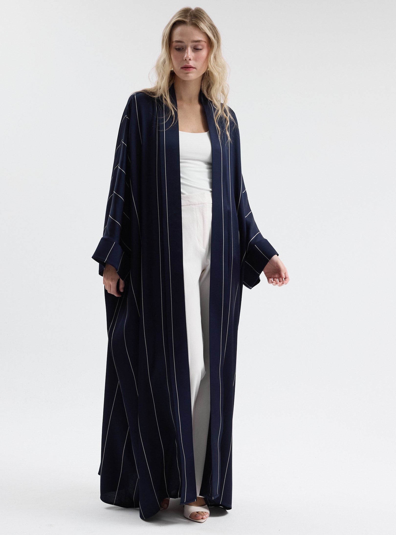 Navy White Striped Abaya - Store WF