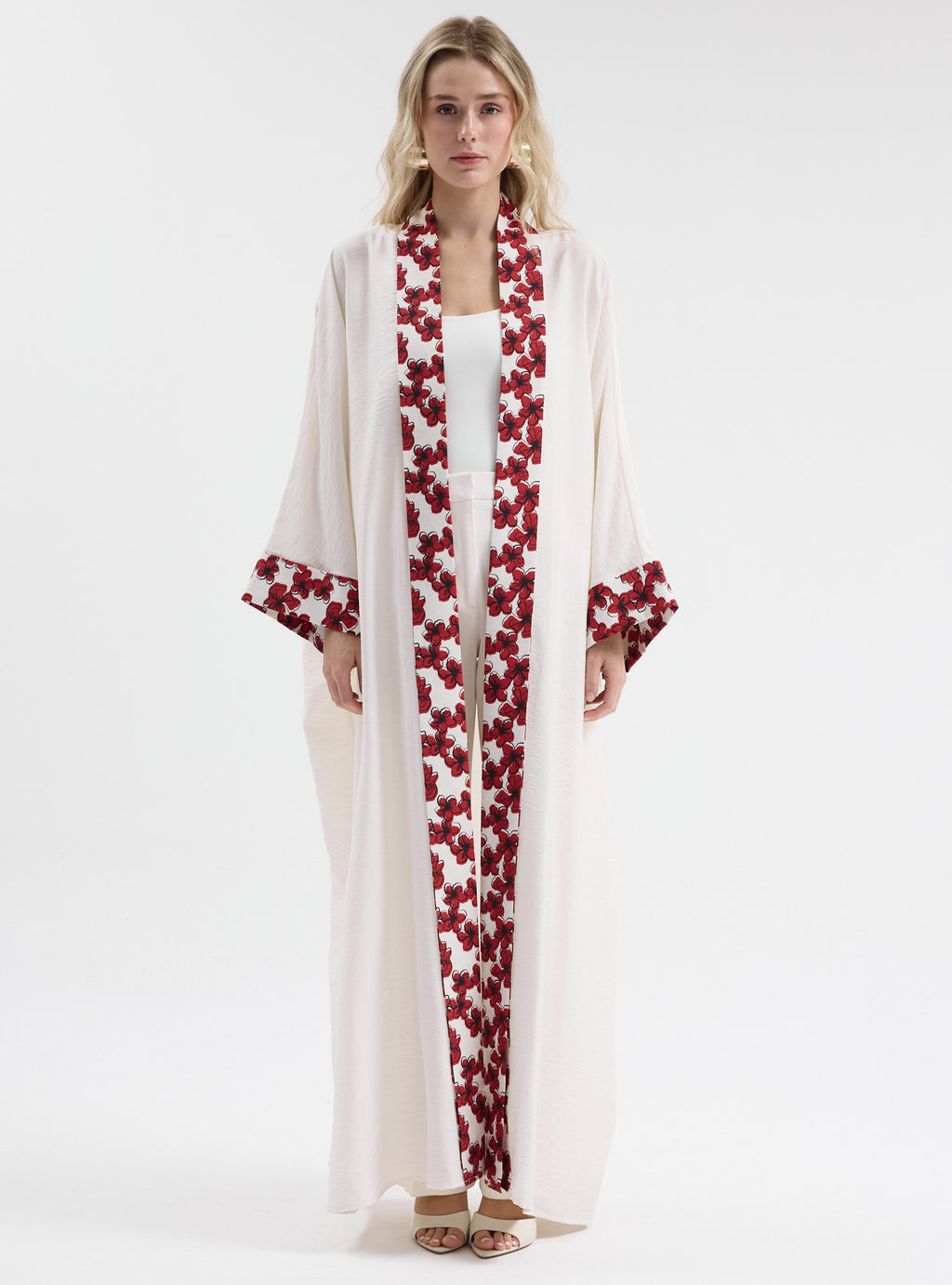 Floral Panel Print White Abaya - Store WF