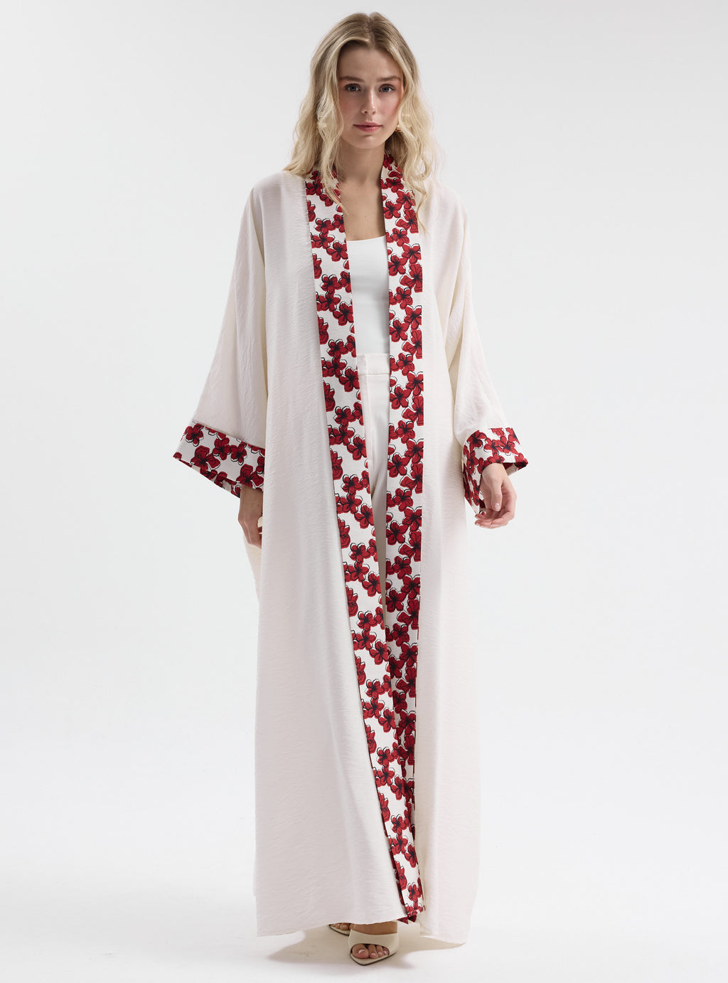 Floral Panel Print White Abaya - Store WF