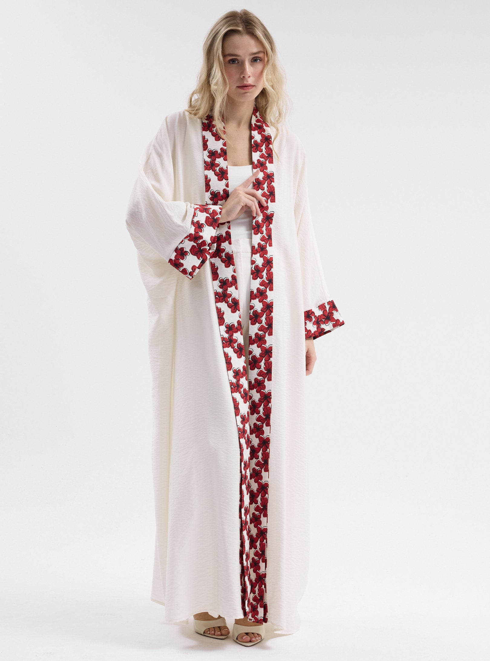 Floral Panel Print White Abaya - Store WF