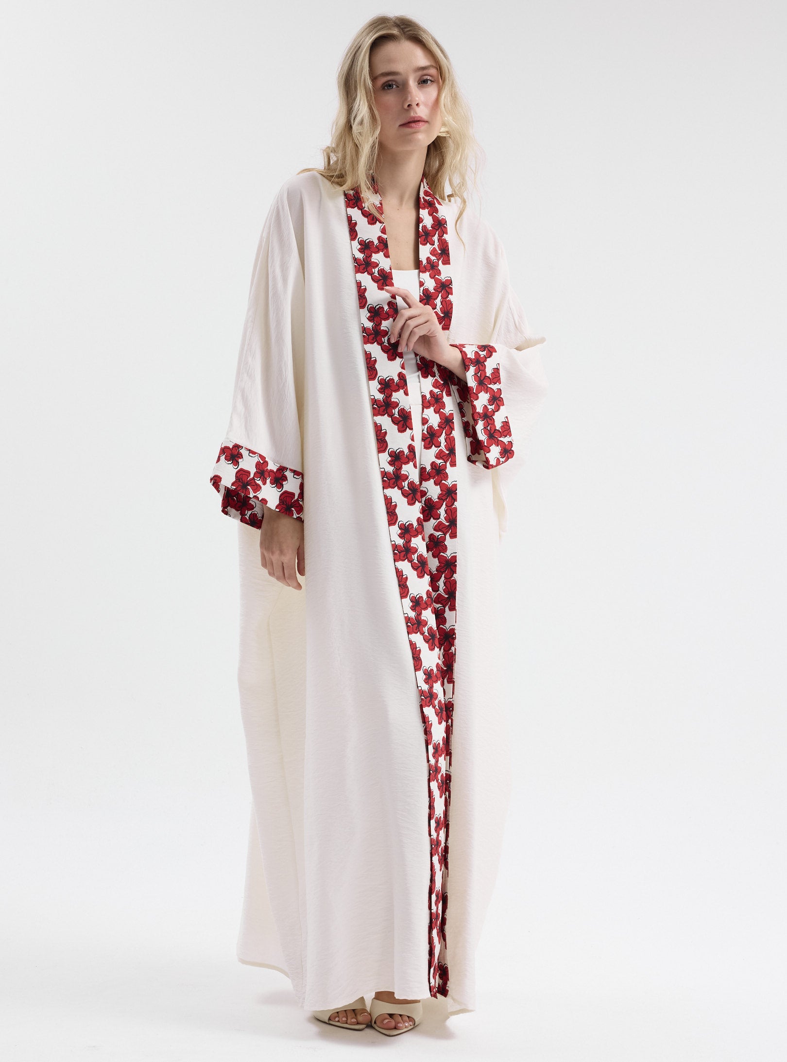 Floral Panel Print White Abaya - Store WF
