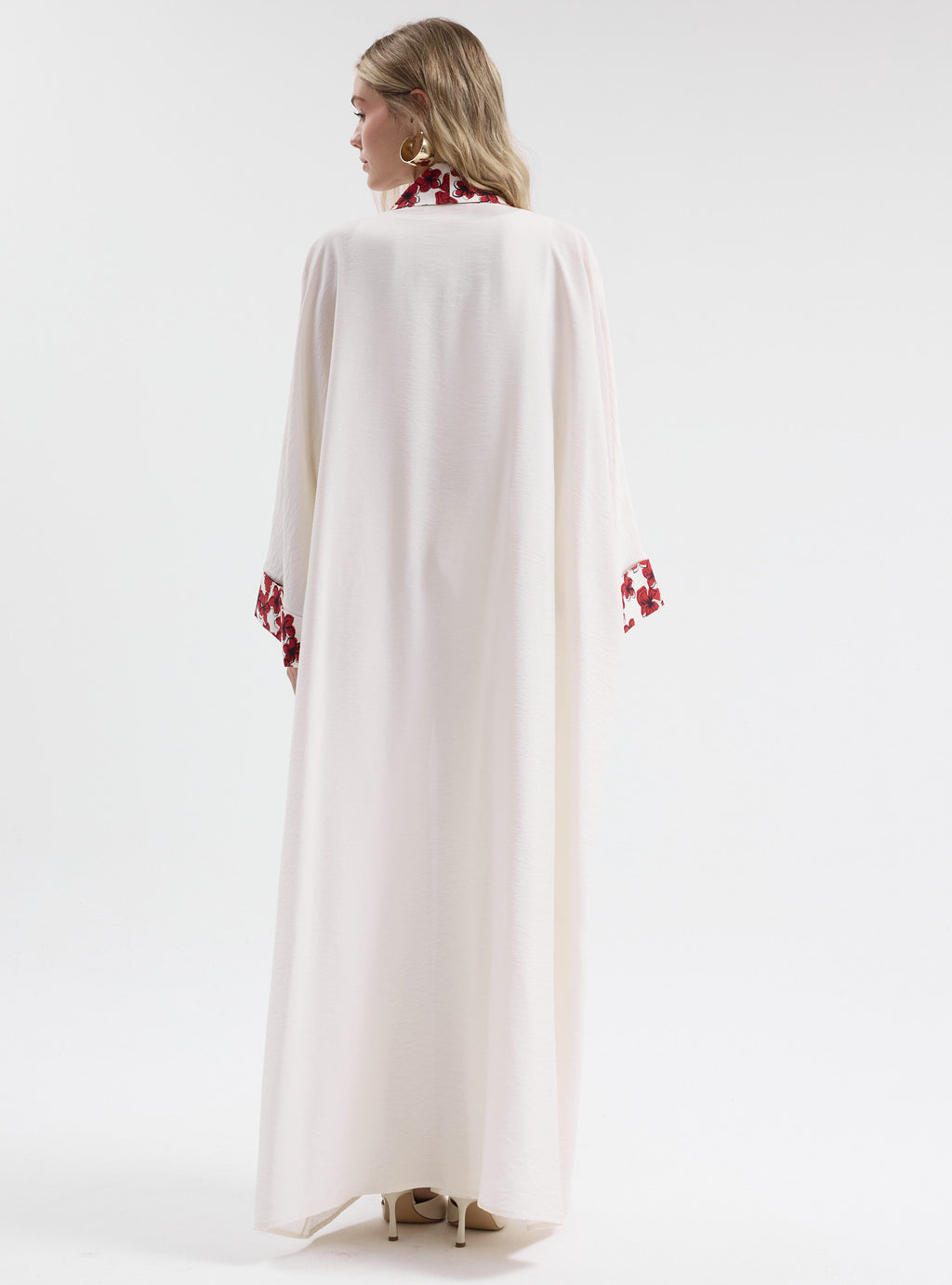 Floral Panel Print White Abaya - Store WF