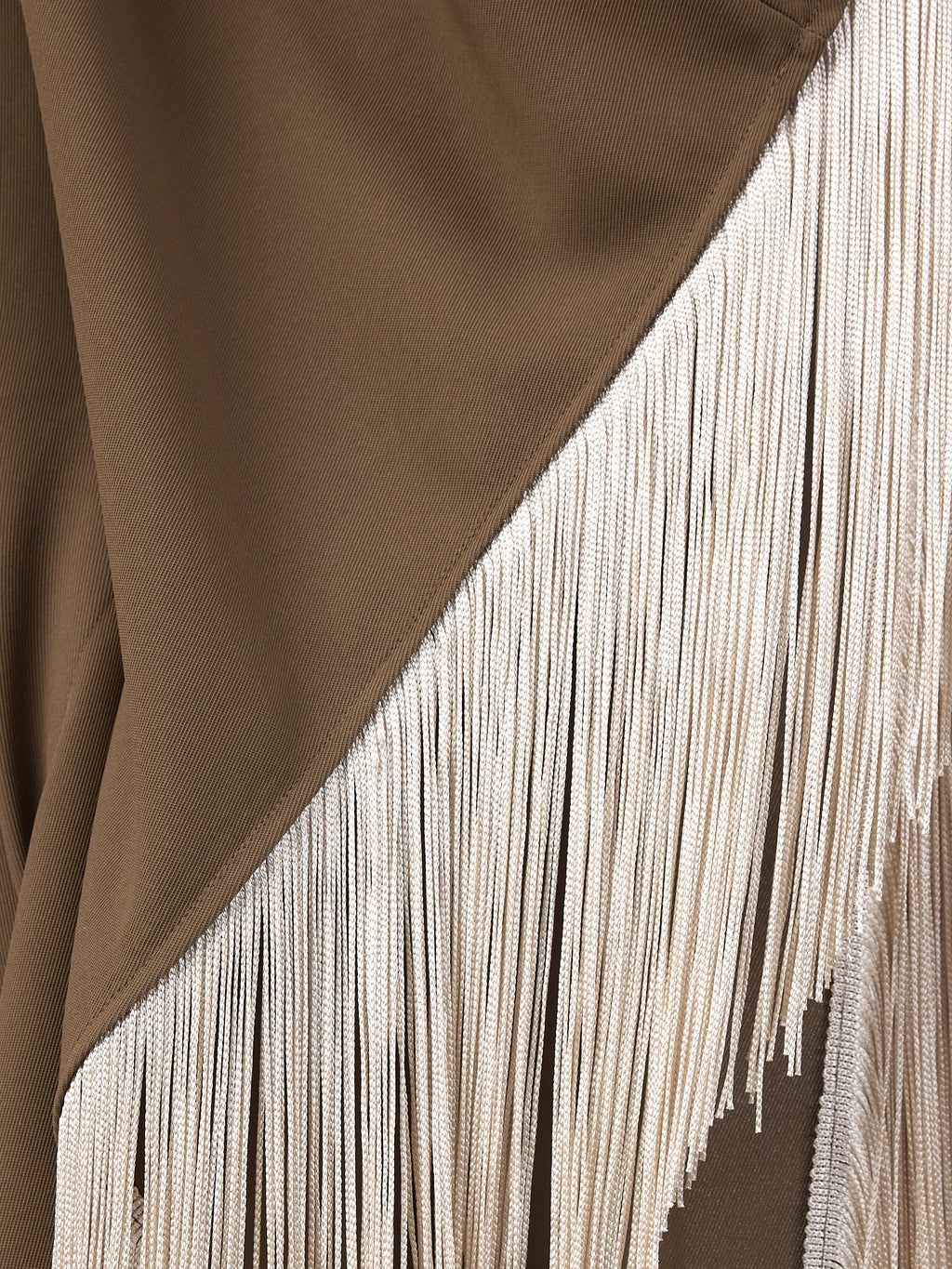Brown Fringed Kaftan Dress With Tie Neck Detailed