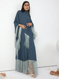 Mint Fringed Kaftan Dress With Tie Neck Detailed - Store WF