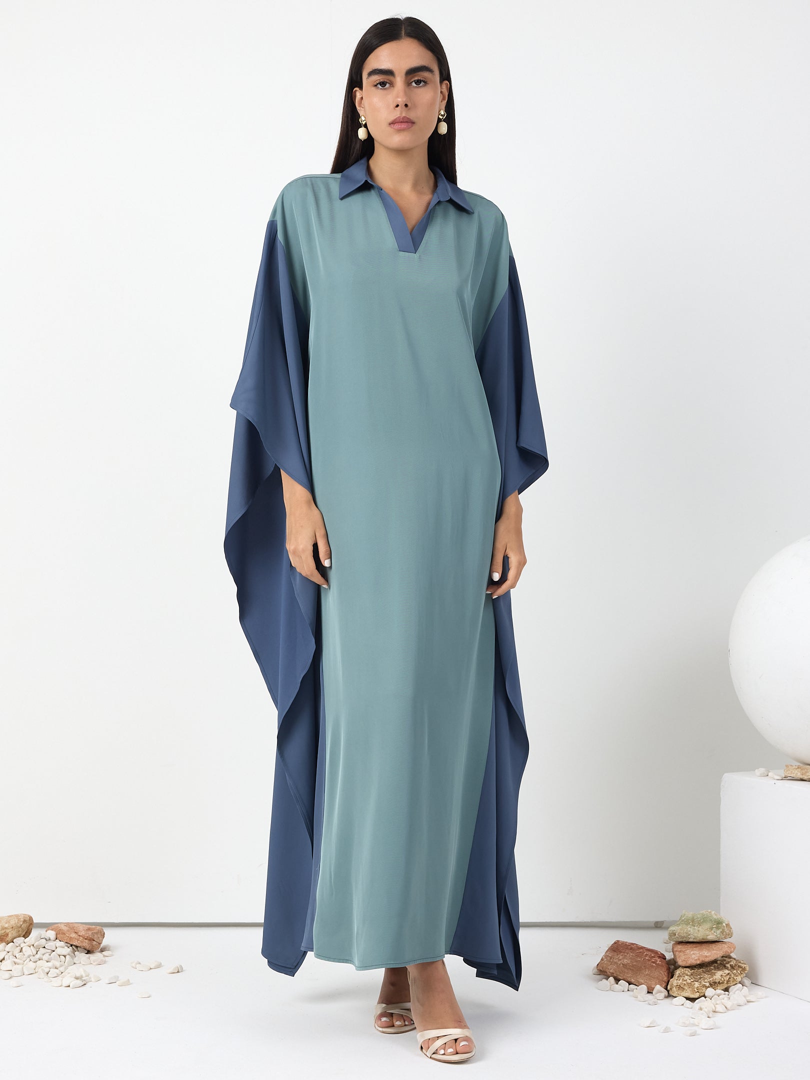Multi colour Shirt Collar Kaftan Dress