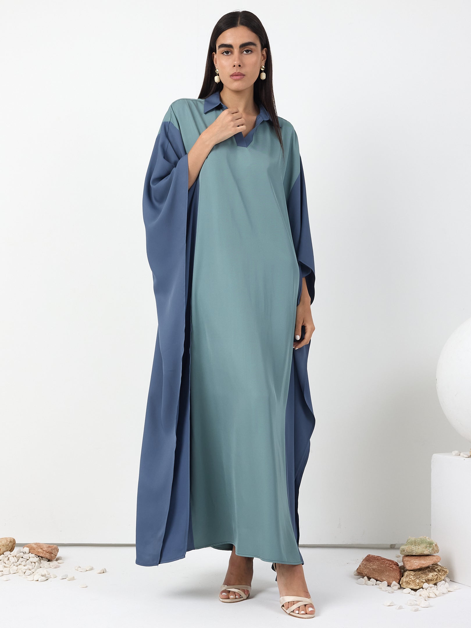 Multi colour Shirt Collar Kaftan Dress