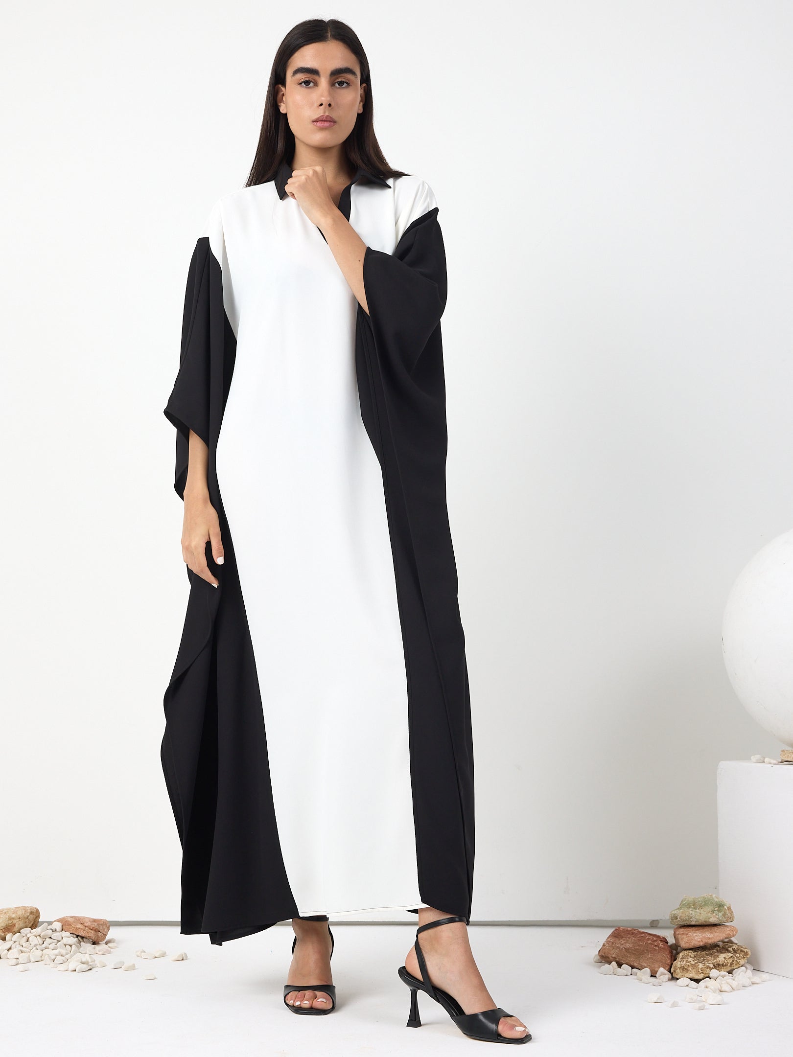 Monochrome Elegance Panel Kaftan Dress - Store WF
