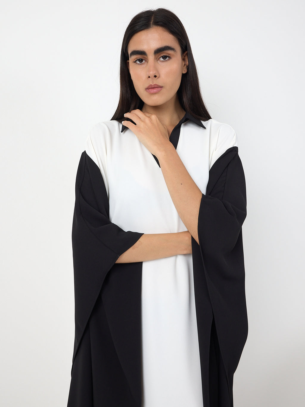 Monochrome Elegance Panel Kaftan Dress