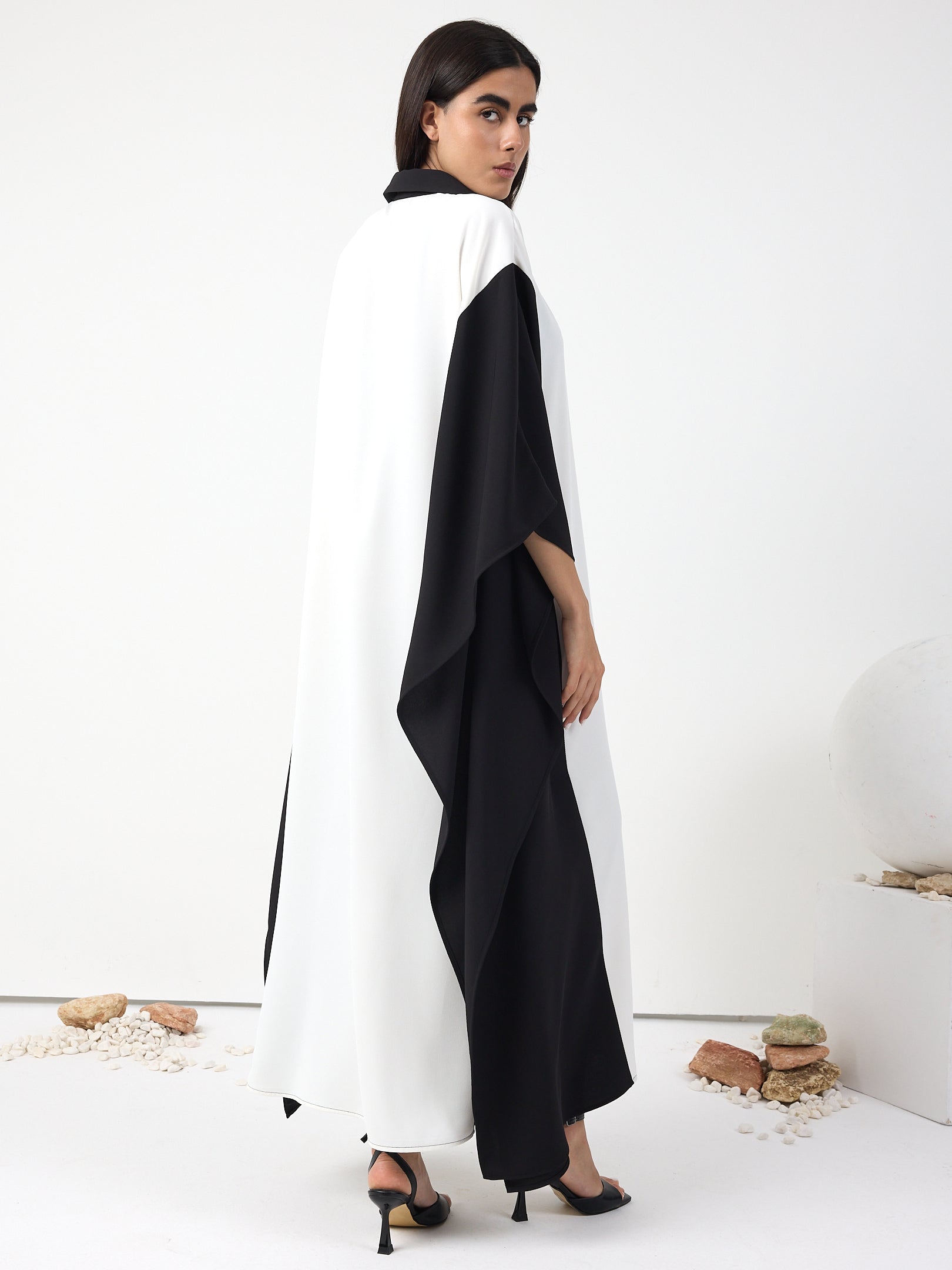 Monochrome Elegance Panel Kaftan Dress - Store WF