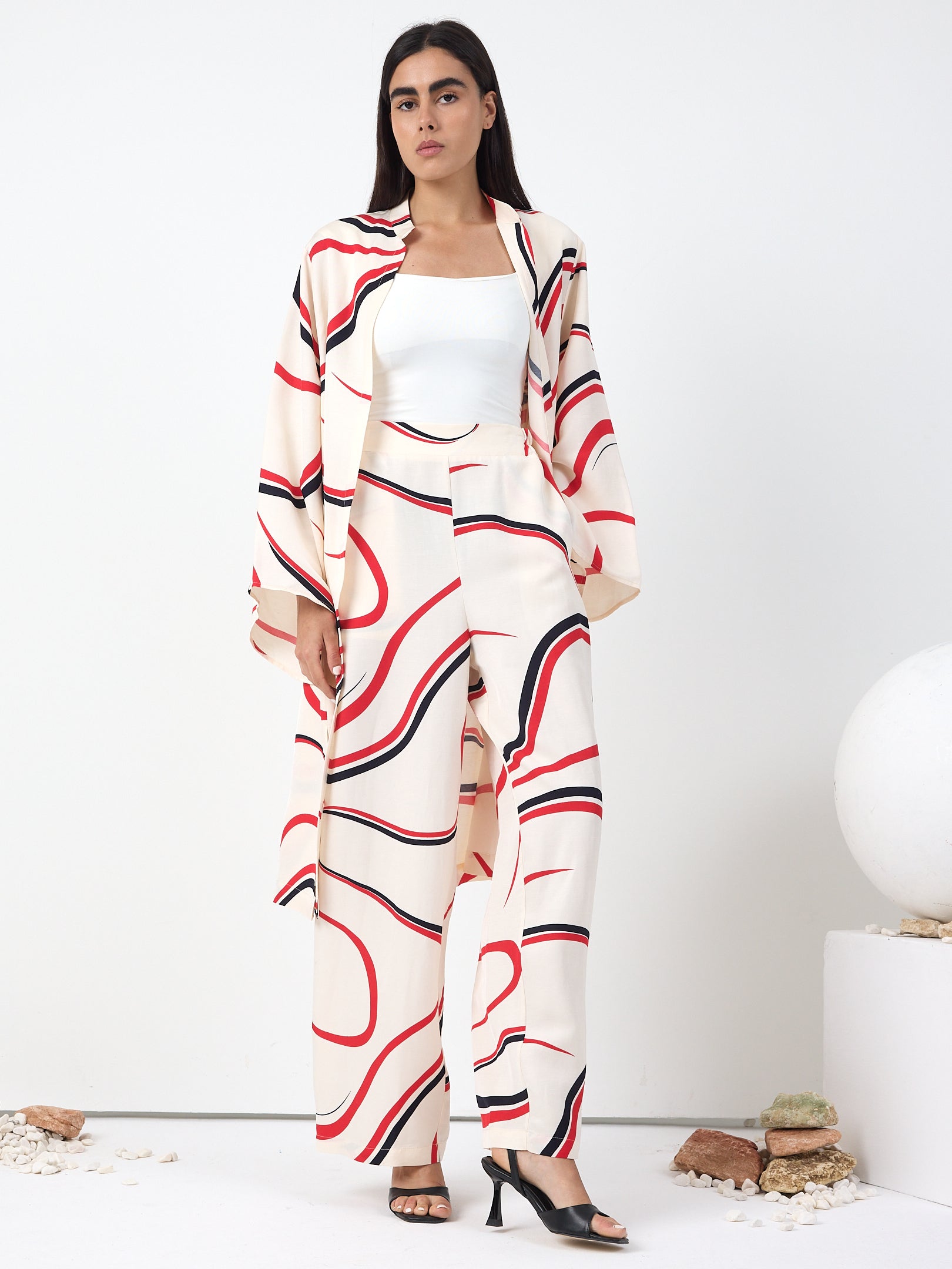 Linen Modern Stripe Kimono Trouser Set - Store WF