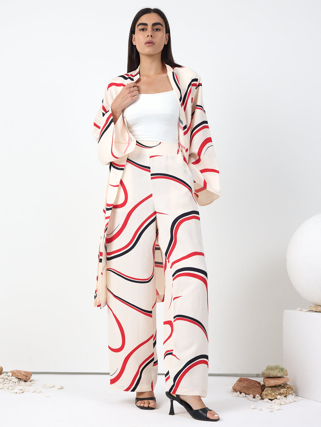 Linen Modern Stripe Kimono Trouser Set