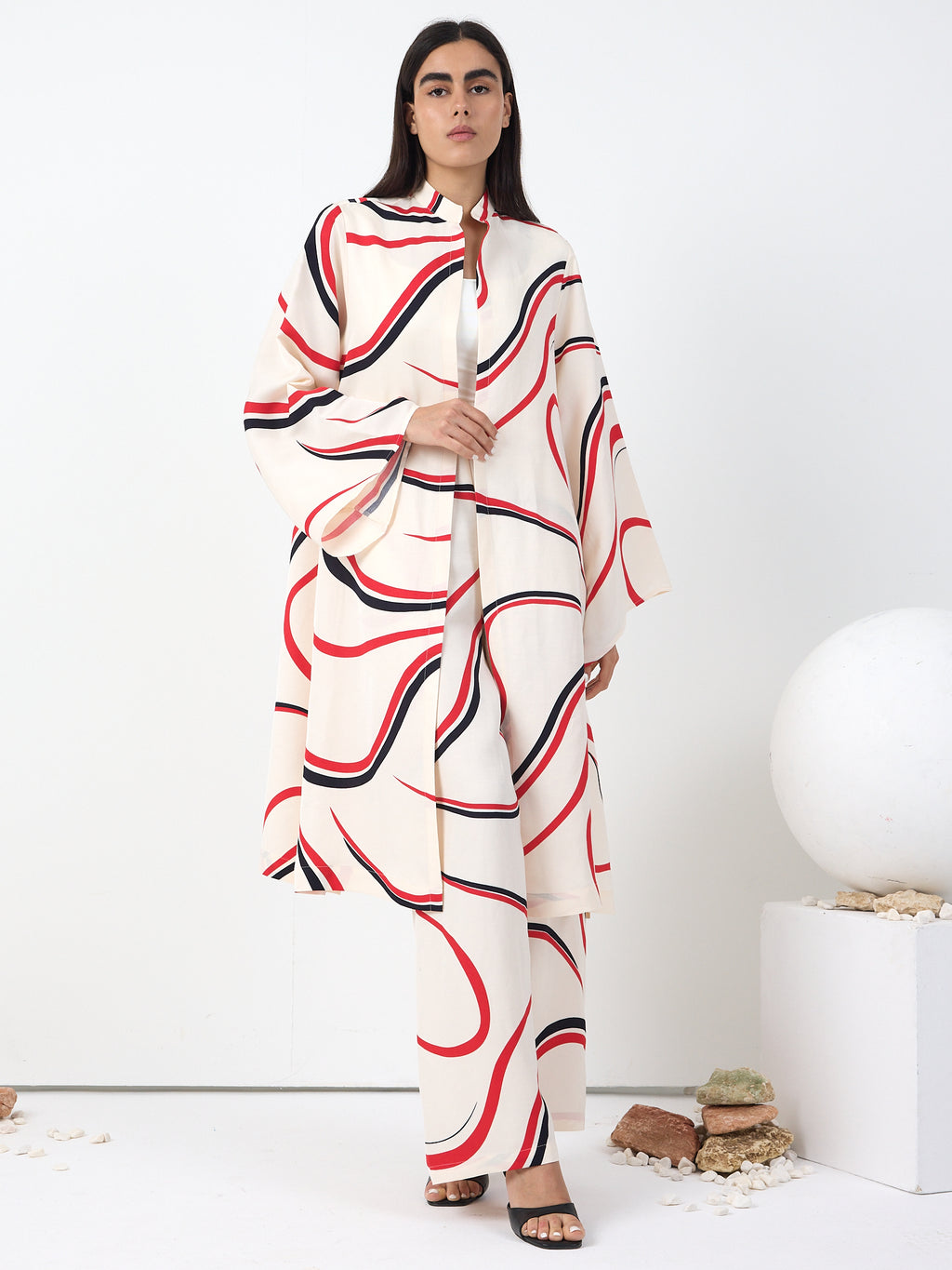 Linen Modern Stripe Kimono Trouser Set