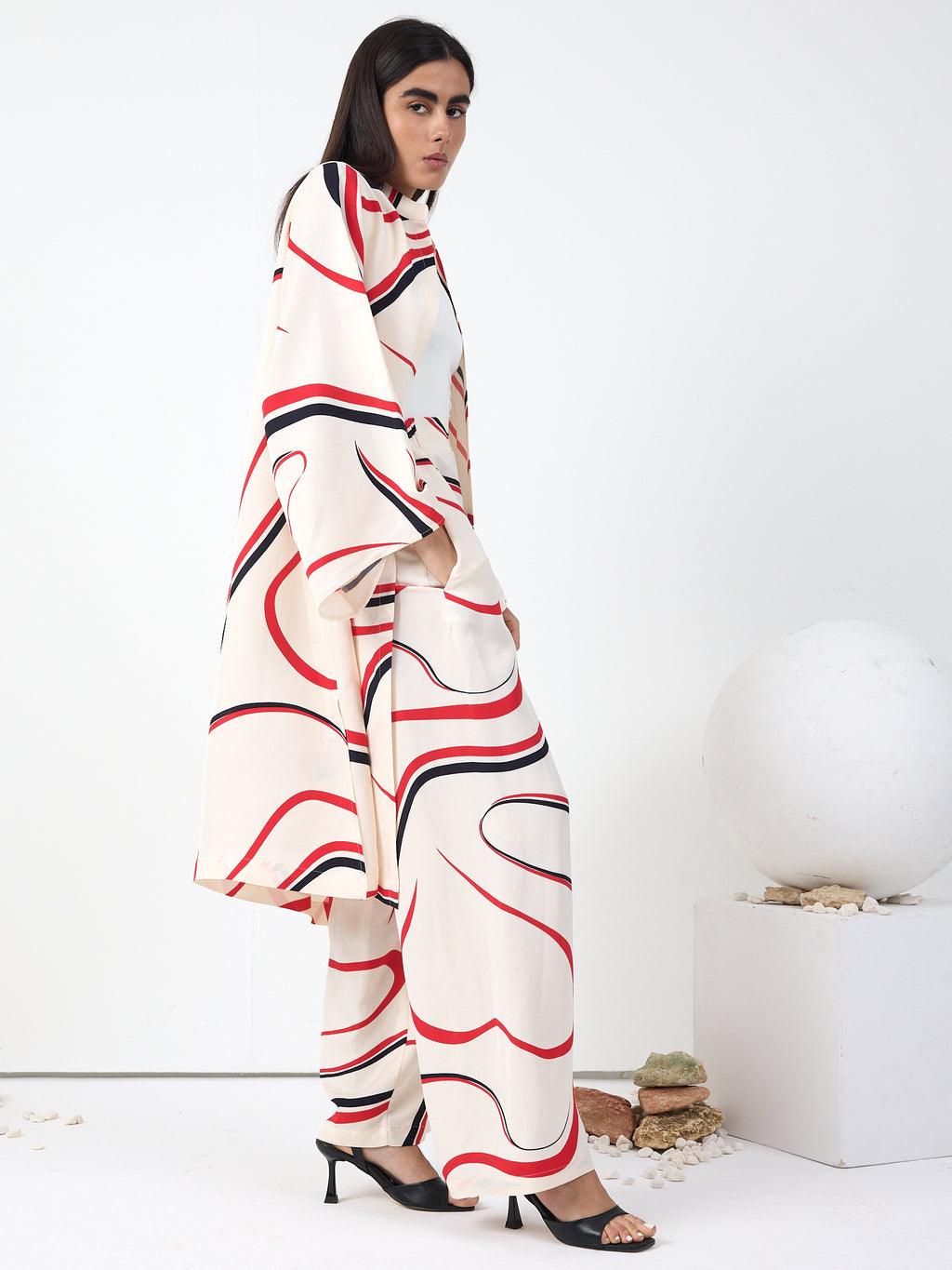Linen Modern Stripe Kimono Trouser Set