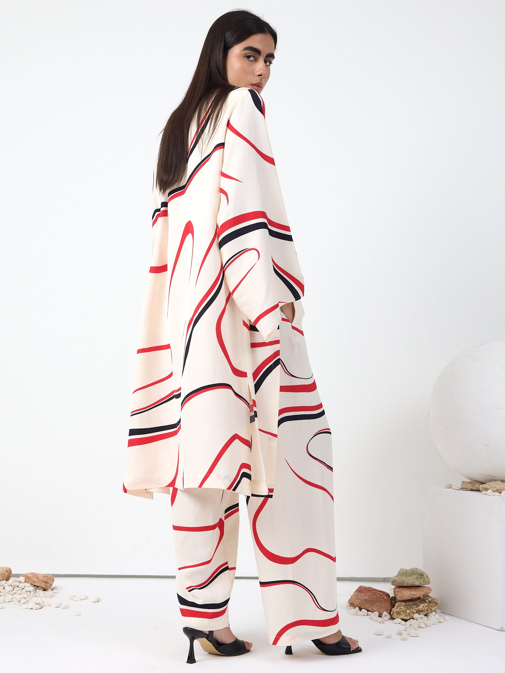 Linen Modern Stripe Kimono Trouser Set - Store WF