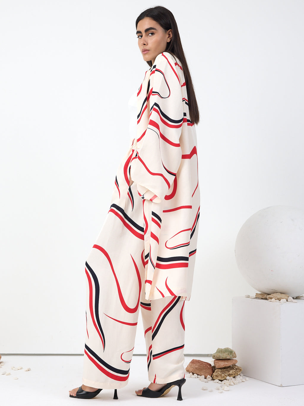 Linen Modern Stripe Kimono Trouser Set