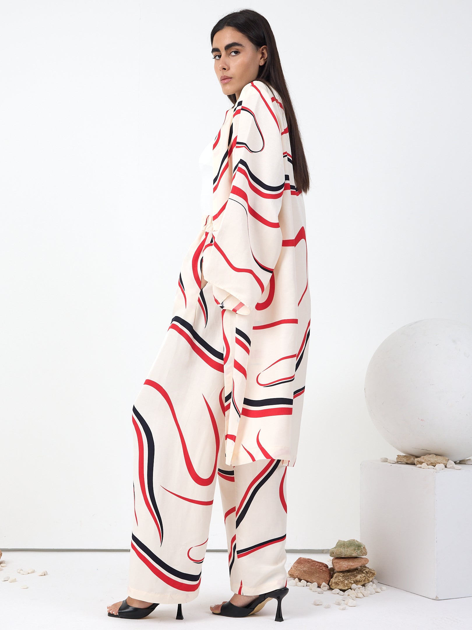 Linen Modern Stripe Kimono Trouser Set
