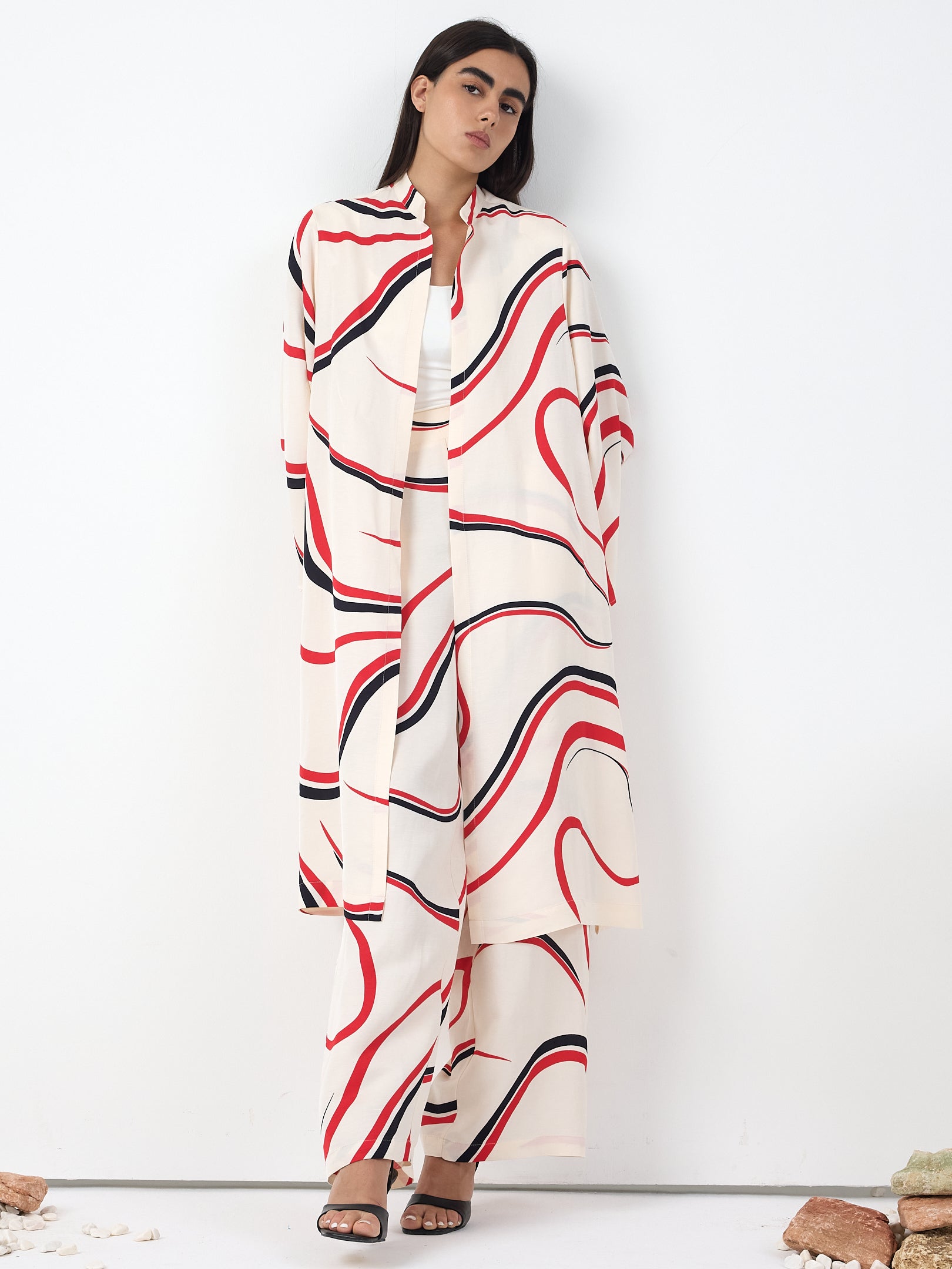 Linen Modern Stripe Kimono Trouser Set